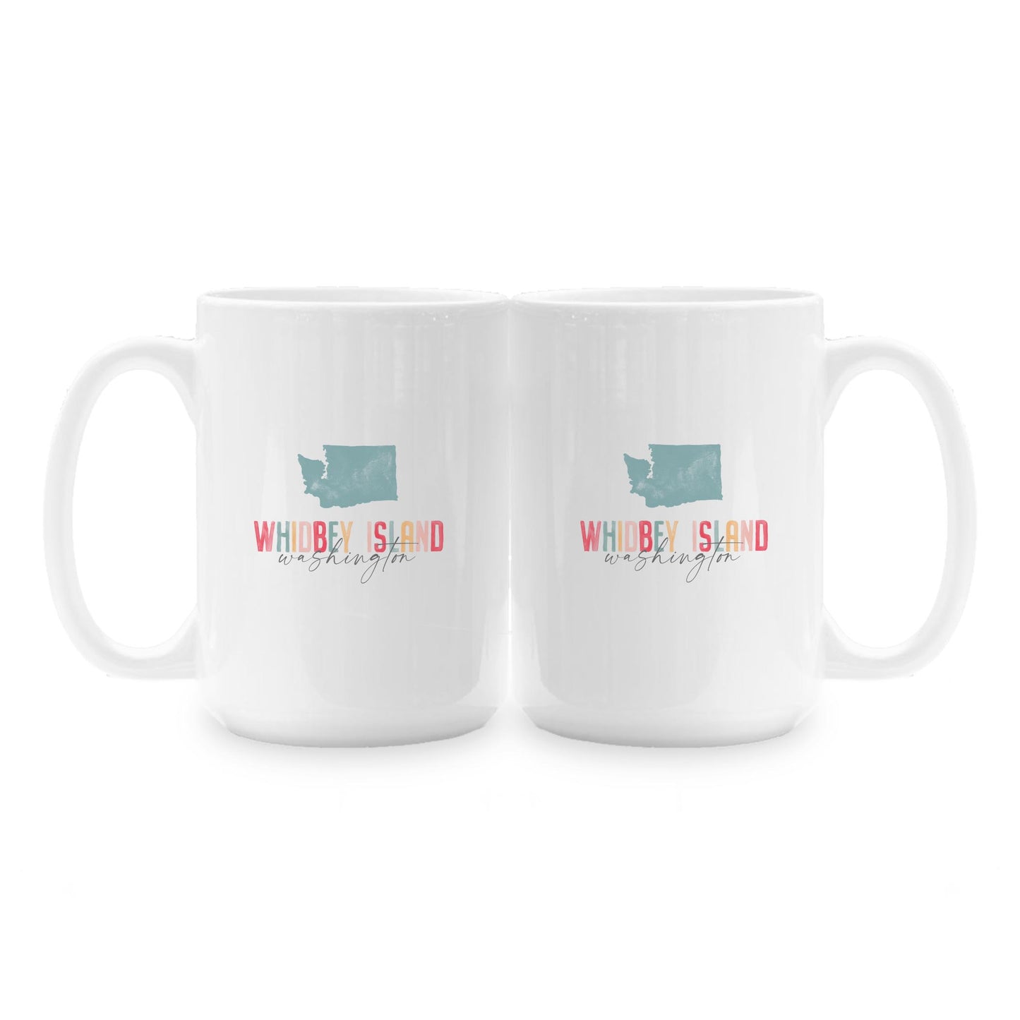 15oz Coffee Mug White-Watercolor City Whidbey Island Washington -1