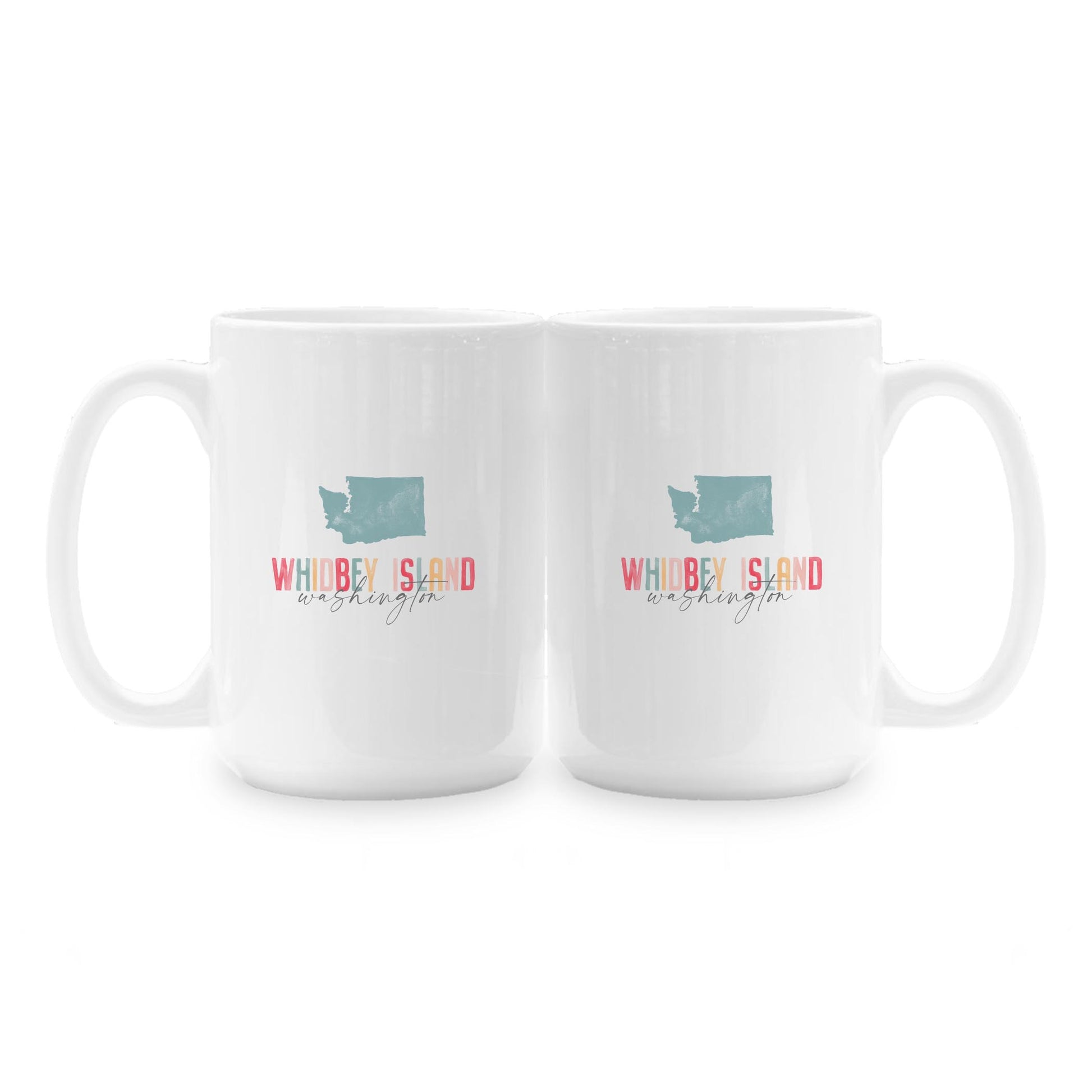15oz Coffee Mug White-Watercolor City Whidbey Island Washington -1