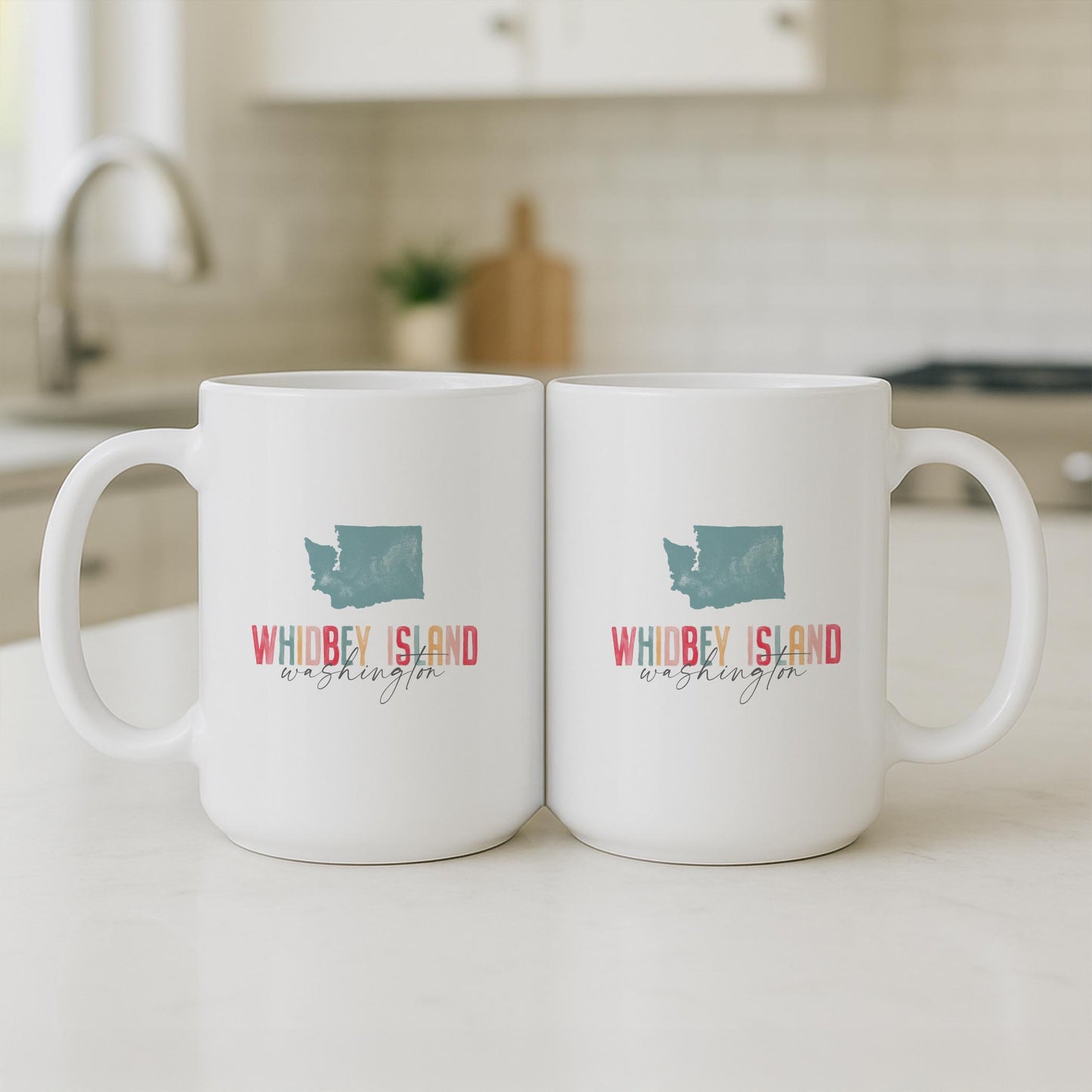 15oz Coffee Mug White-Watercolor City Whidbey Island Washington -3