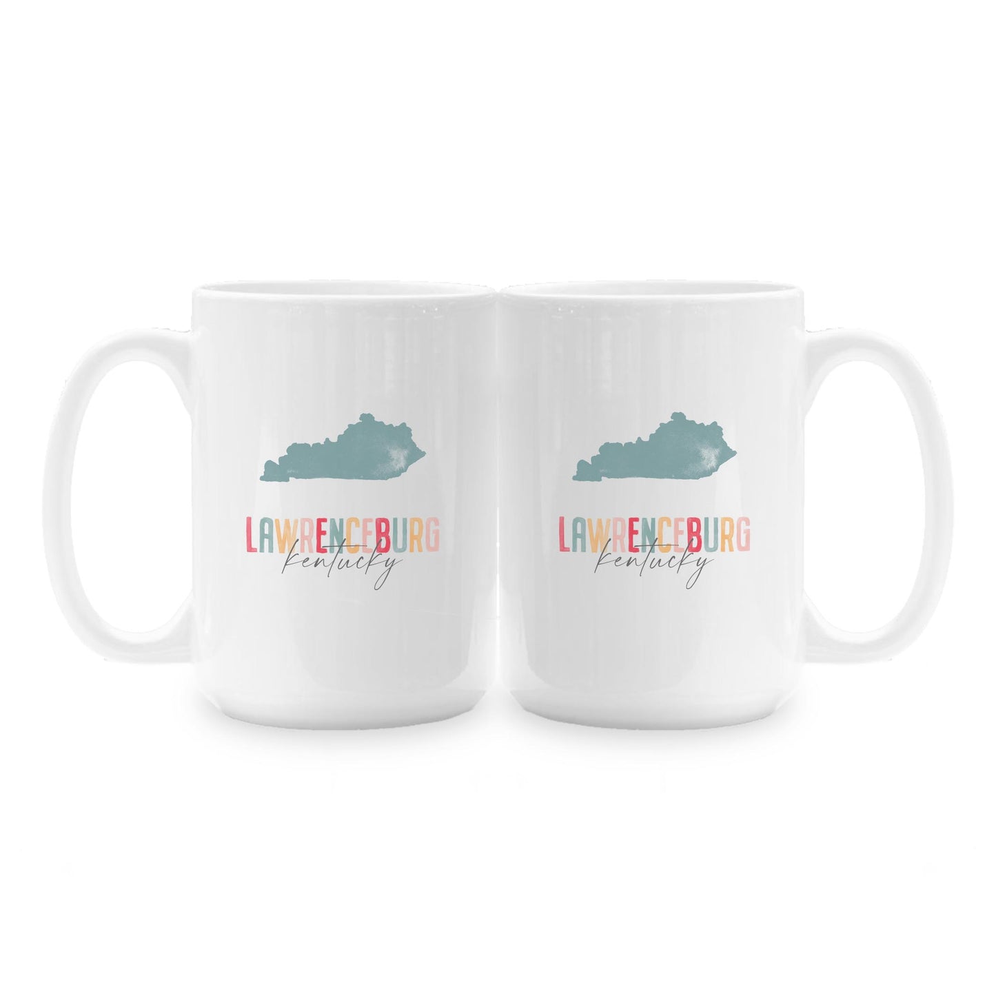 15oz Coffee Mug White-Watercolor City Lawrenceburg Kentucky -1