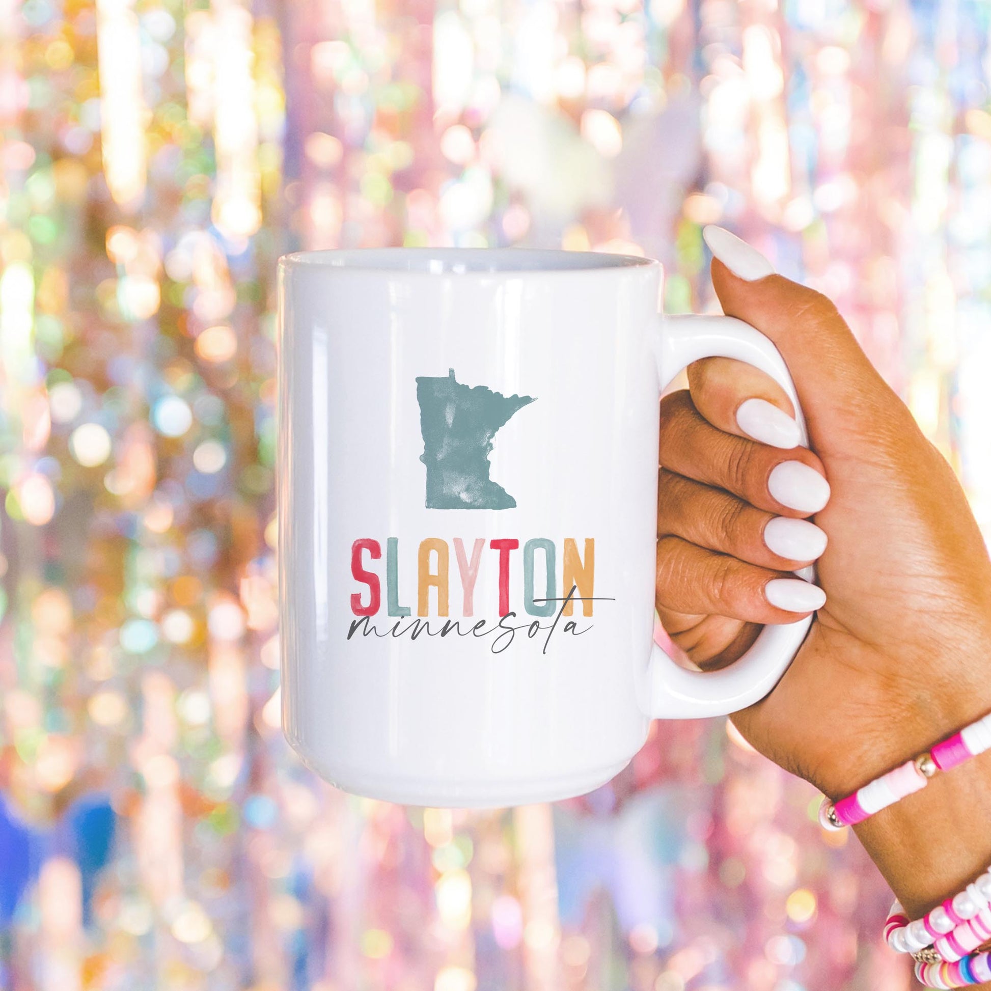 15oz Coffee Mug White-Watercolor City Slayton Minnesota -4