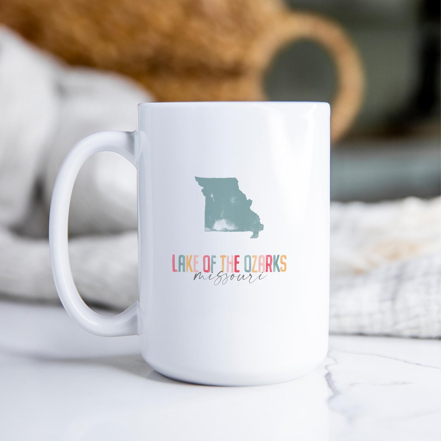 15oz Coffee Mug White-Watercolor City Lake of the Ozarks Missouri -2