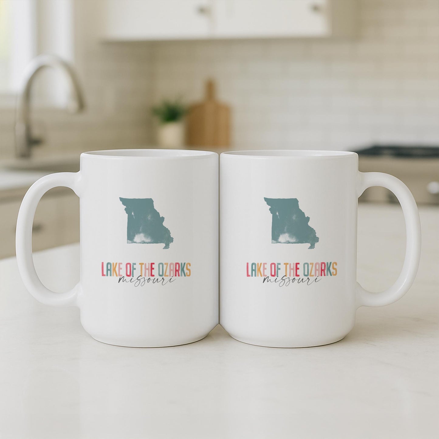 15oz Coffee Mug White-Watercolor City Lake of the Ozarks Missouri -3