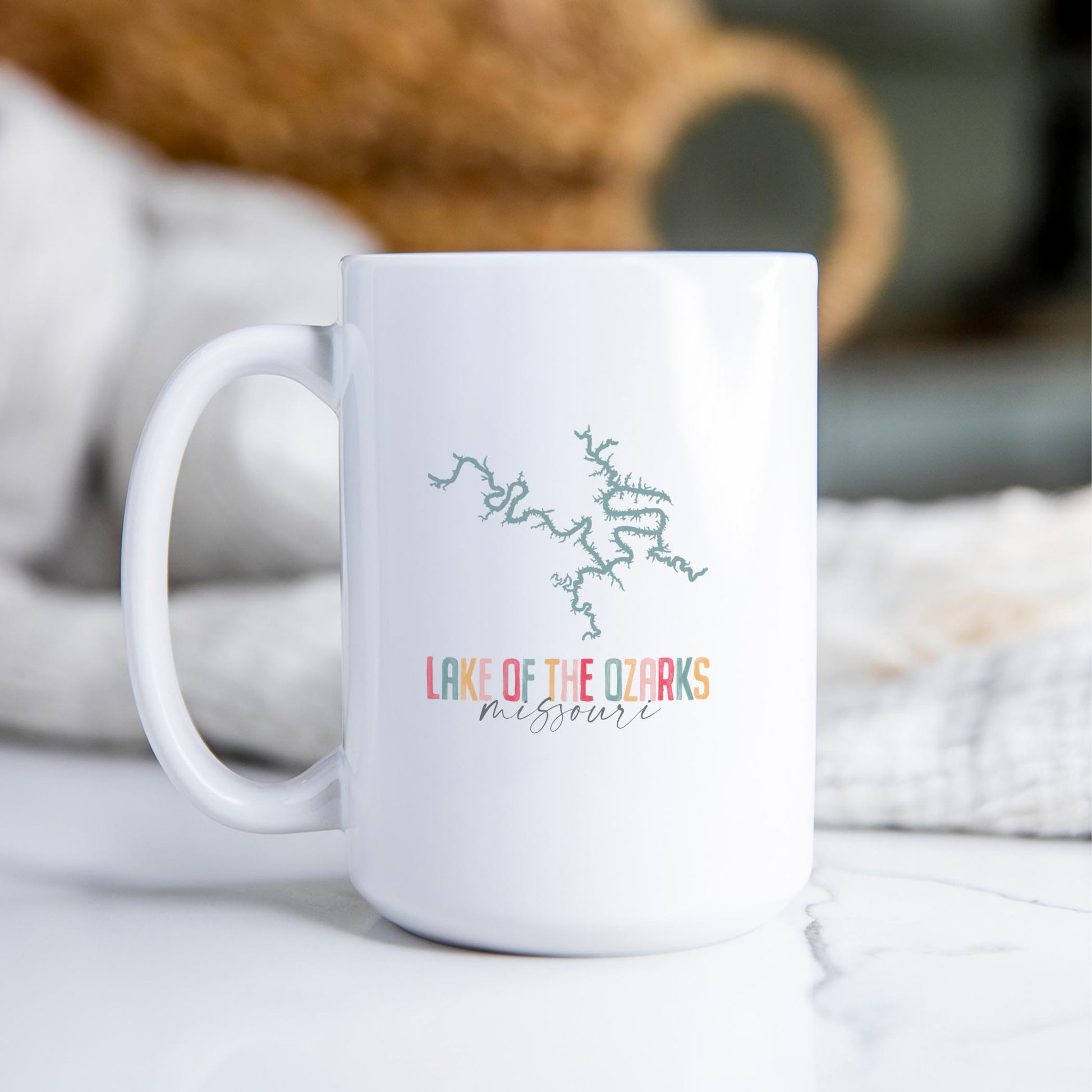 15oz Coffee Mug White-Watercolor City Lake of the Ozarks Missouri -2