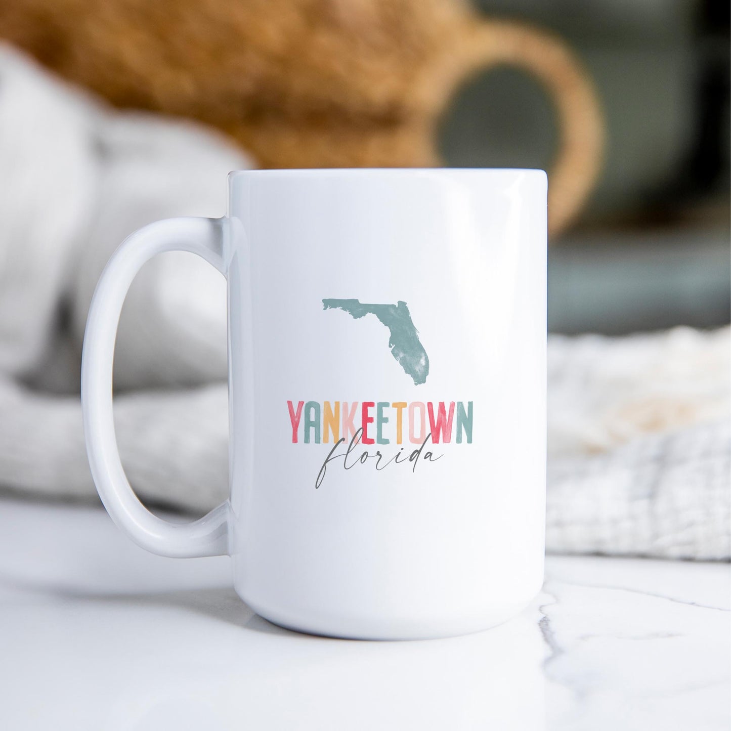 15oz Coffee Mug White-Watercolor City Yankeetown Florida -2