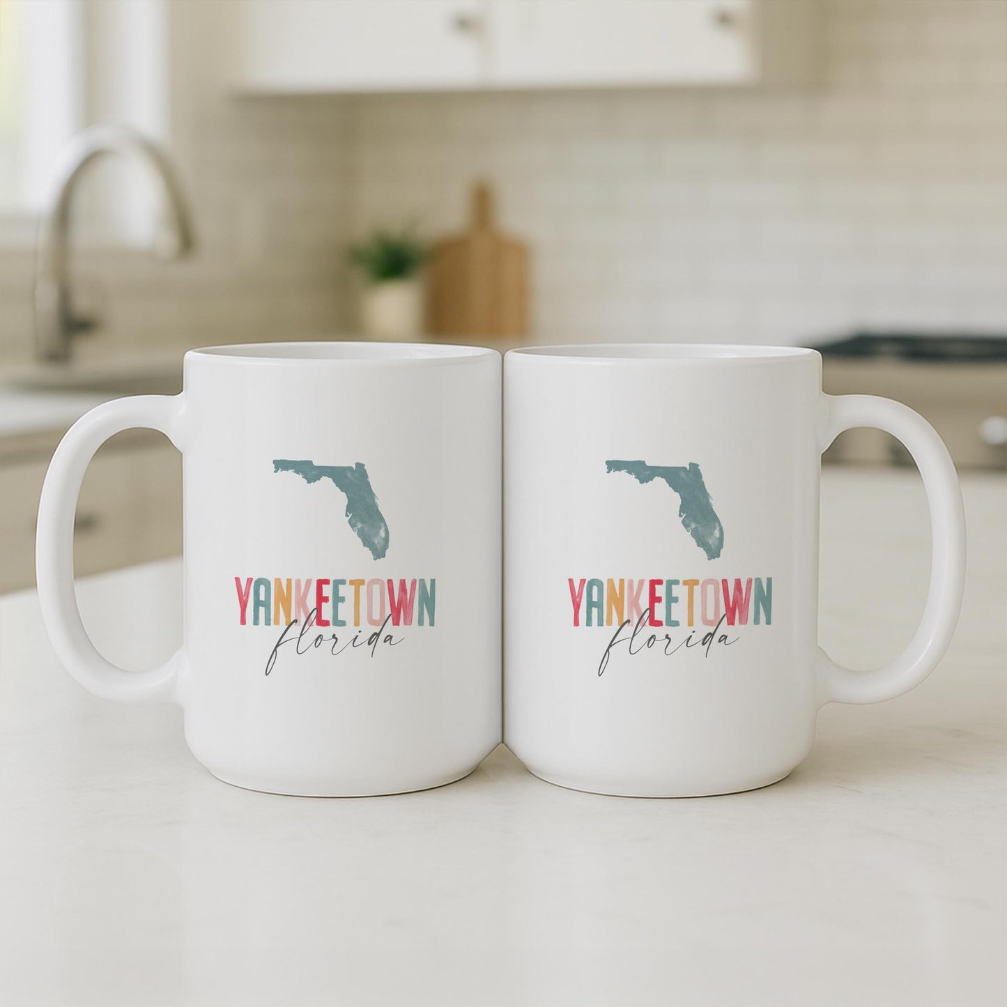 15oz Coffee Mug White-Watercolor City Yankeetown Florida -3