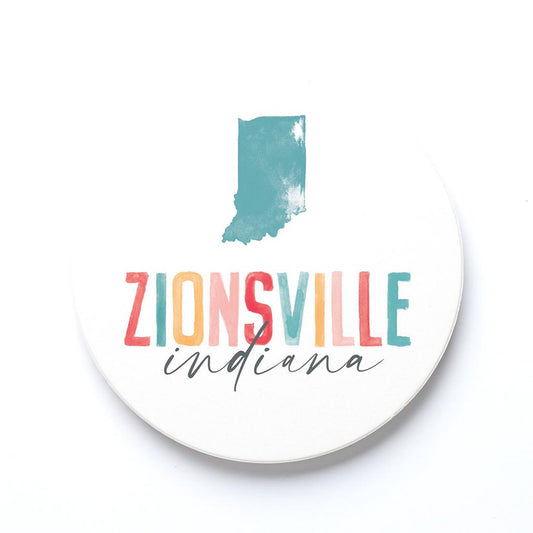Ceramic Round Coaster-Watercolor City Zionsville Indiana -0