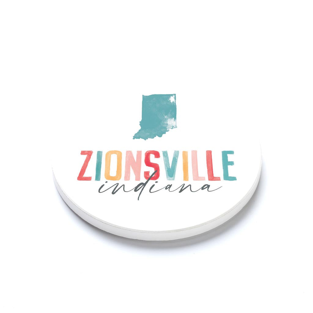 Ceramic Round Coaster-Watercolor City Zionsville Indiana -1