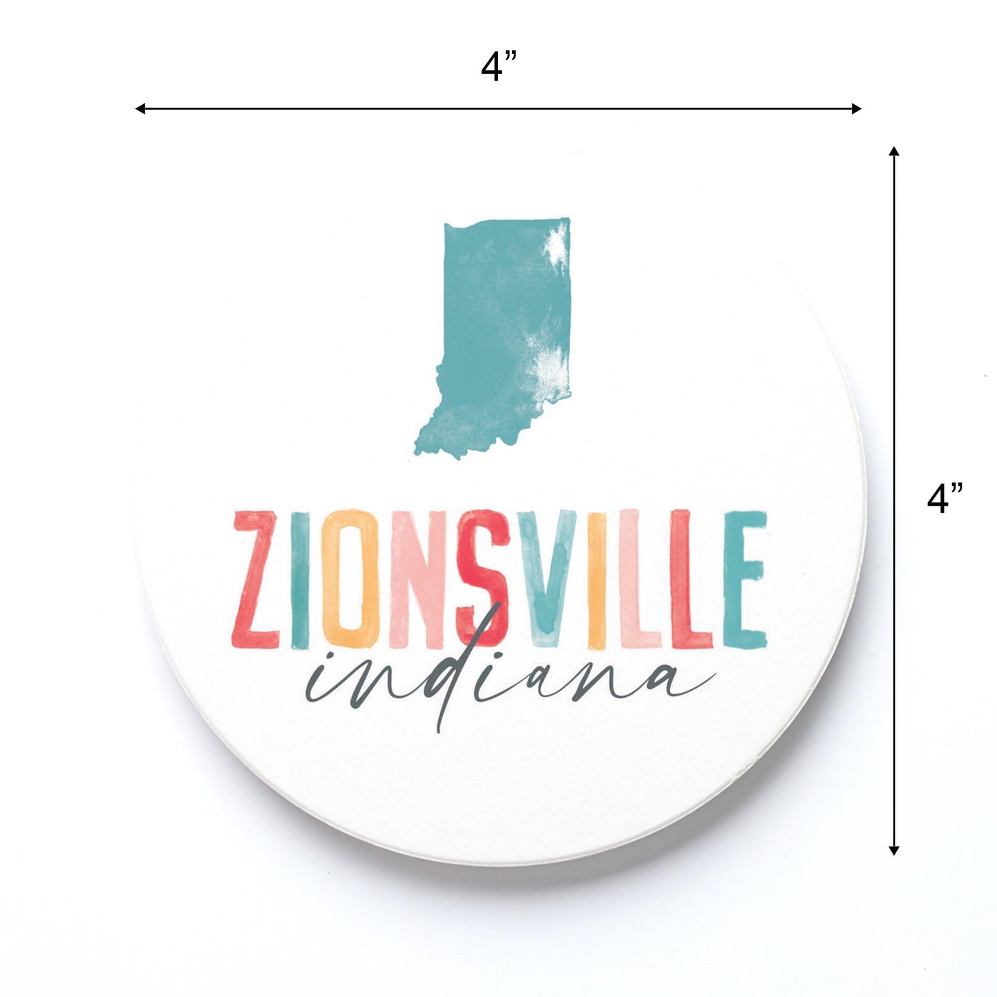 Ceramic Round Coaster-Watercolor City Zionsville Indiana -3