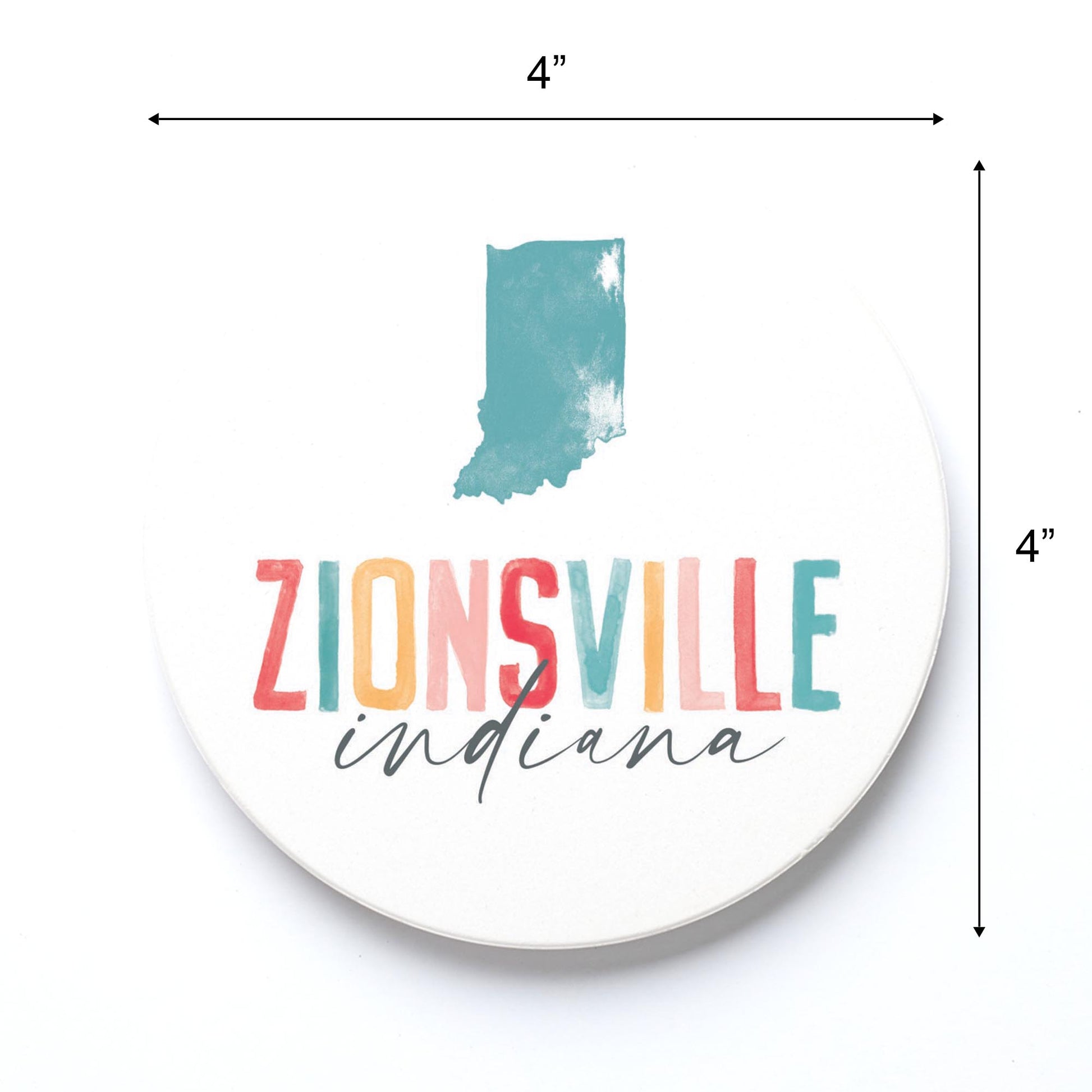 Ceramic Round Coaster-Watercolor City Zionsville Indiana -3
