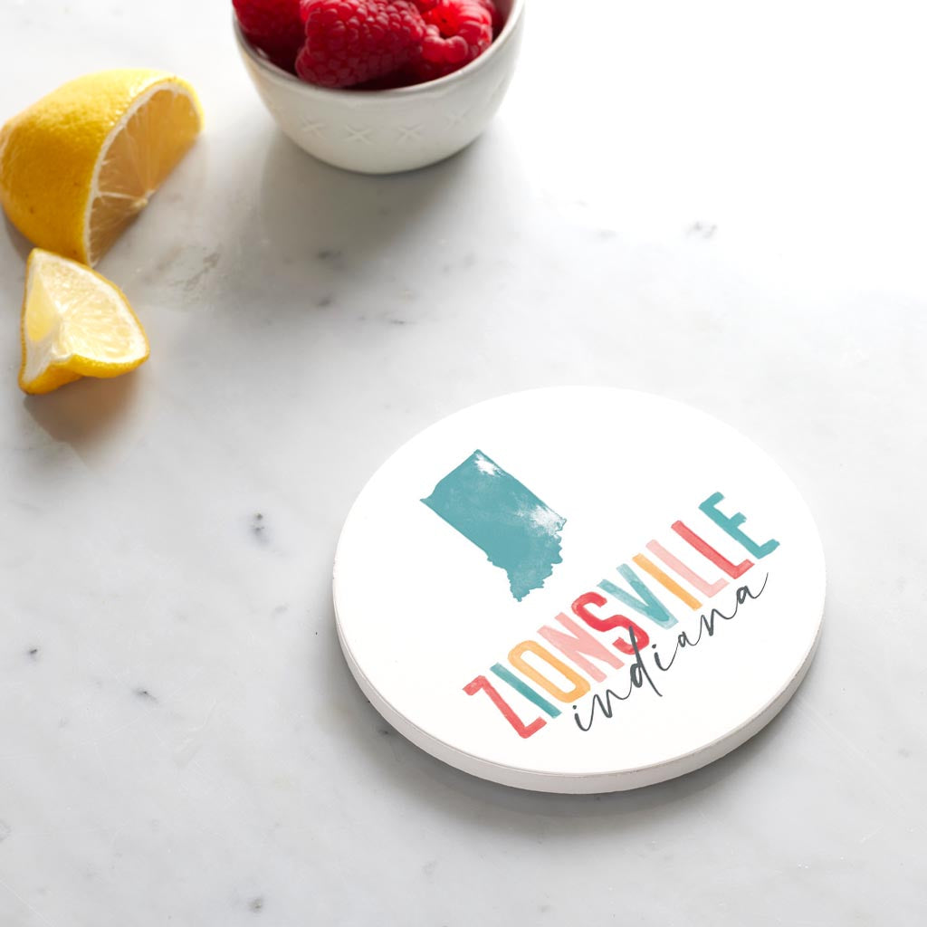 Ceramic Round Coaster-Watercolor City Zionsville Indiana -4