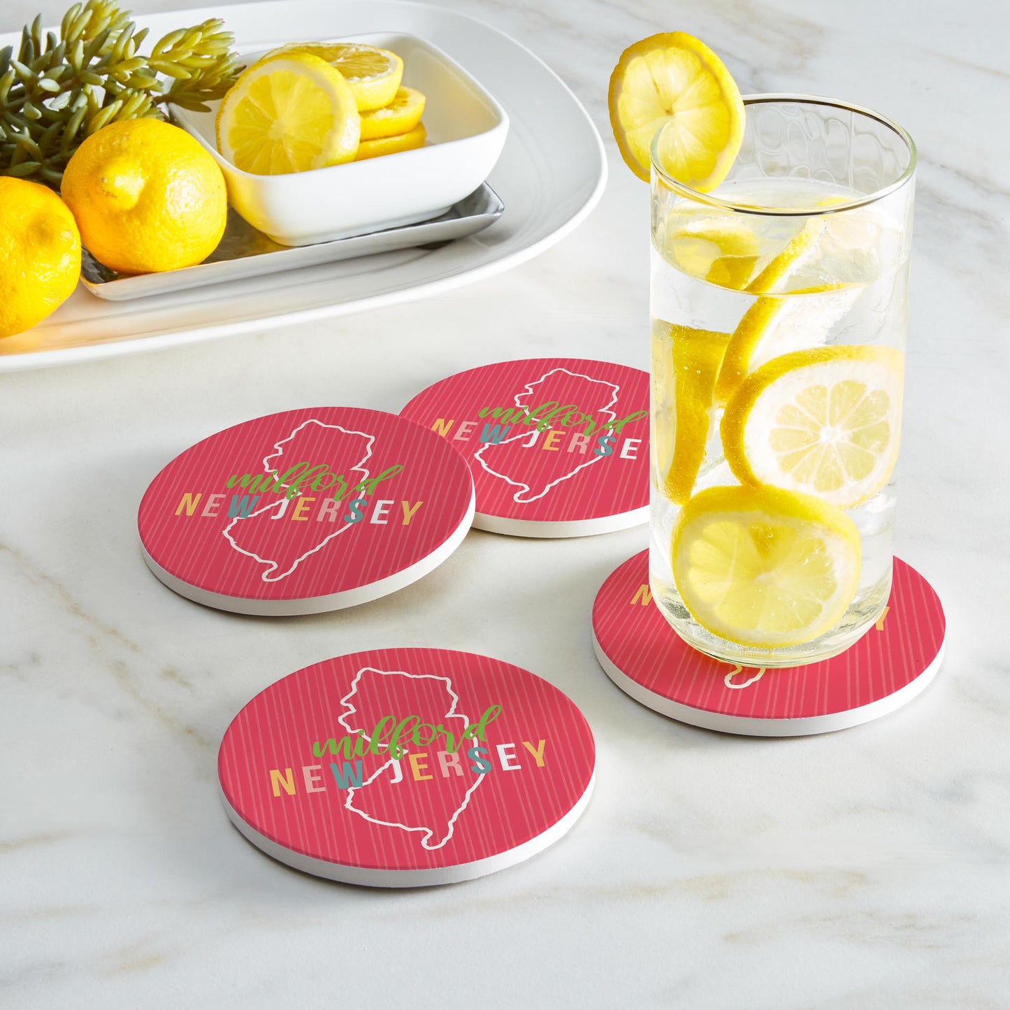 Ceramic Round Coaster 4-Set-Bright Boho Milford NJ