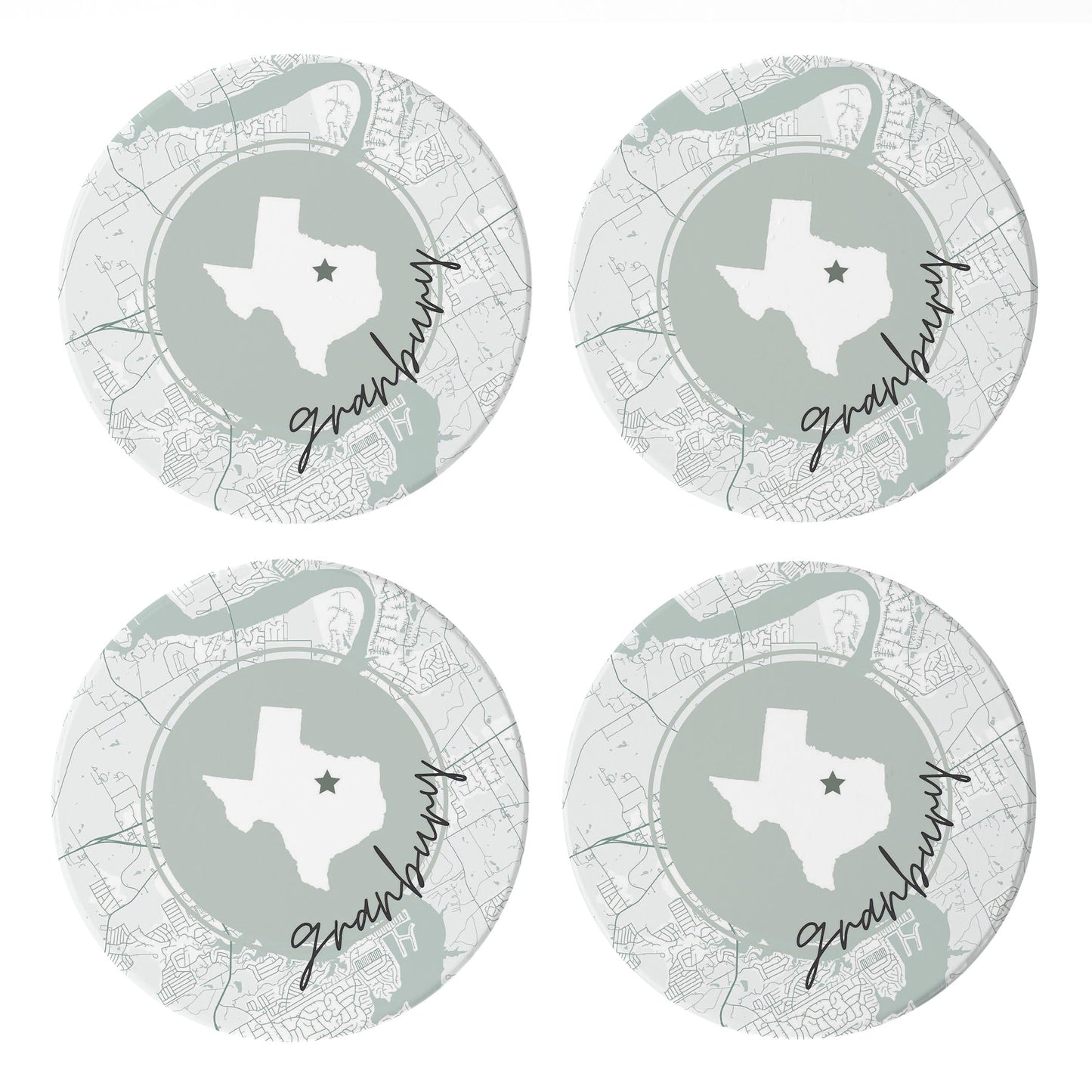 Ceramic Round Coaster 4-Set-Vintage Groove Granbury Texas -0