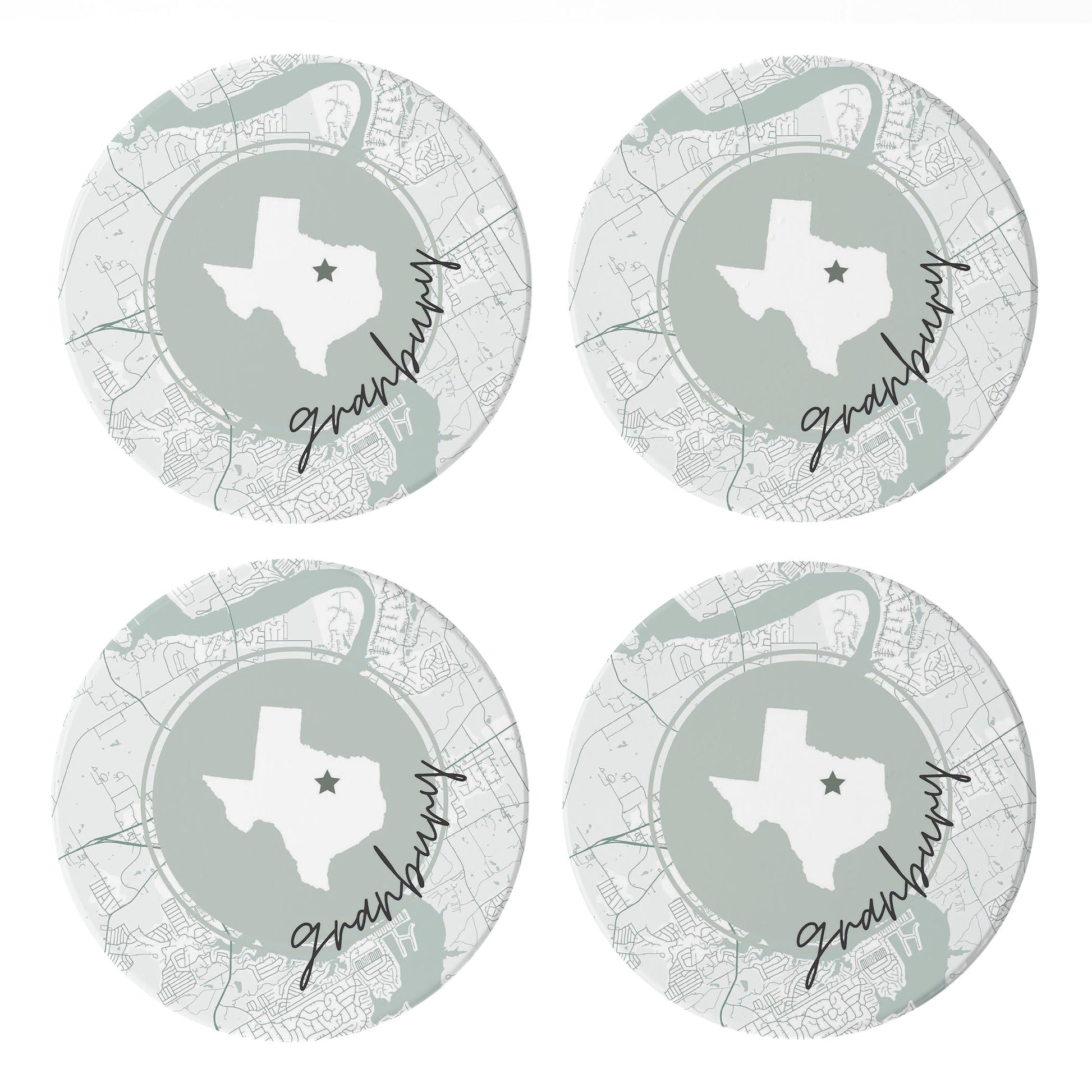 Ceramic Round Coaster 4-Set-Vintage Groove Granbury Texas -0
