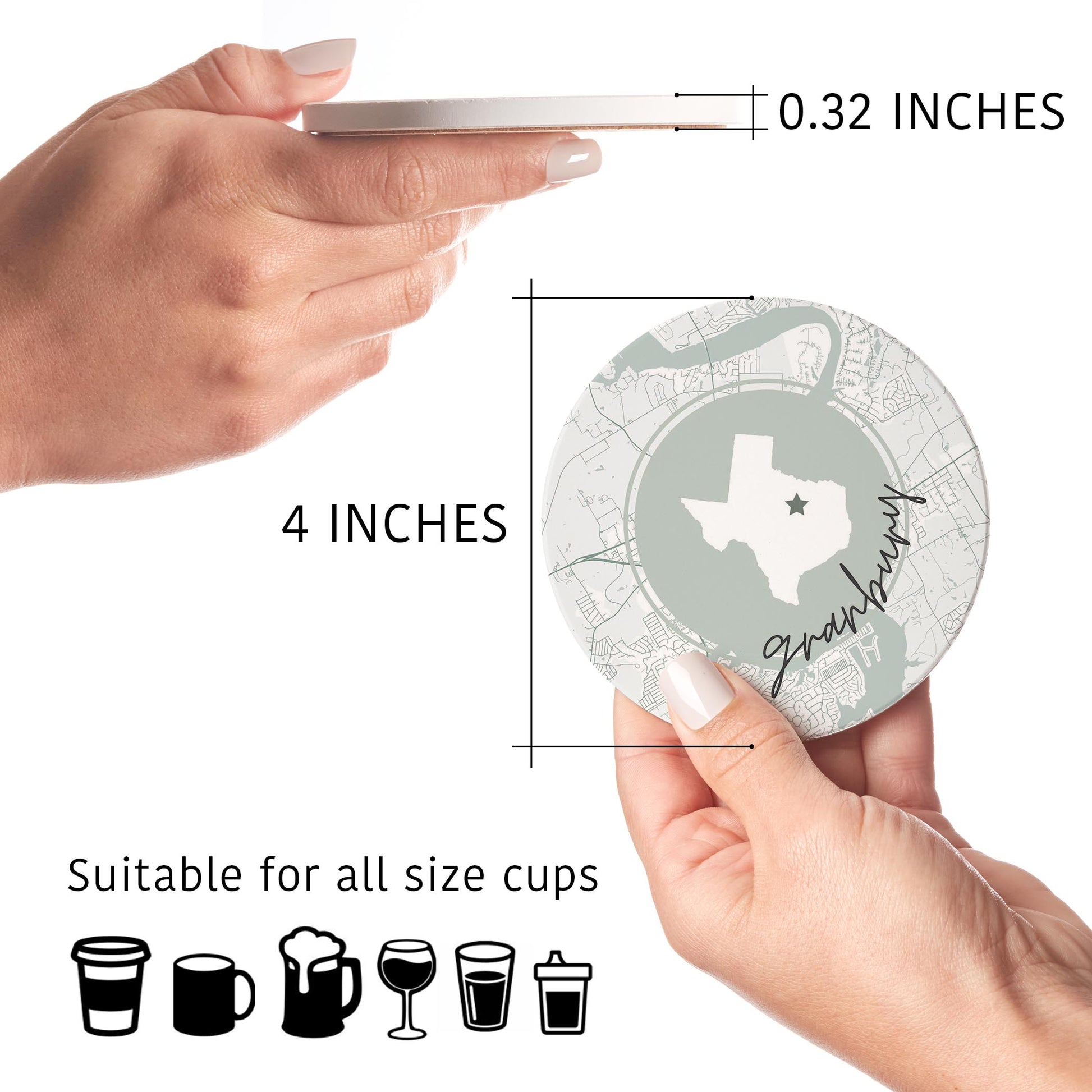 Ceramic Round Coaster 4-Set-Vintage Groove Granbury Texas -4