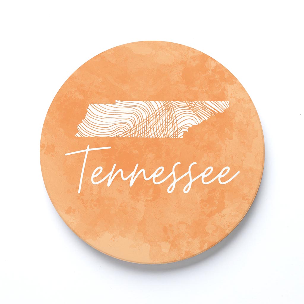 Ceramic Round Coaster-Orange Watercolor Tennessee -0