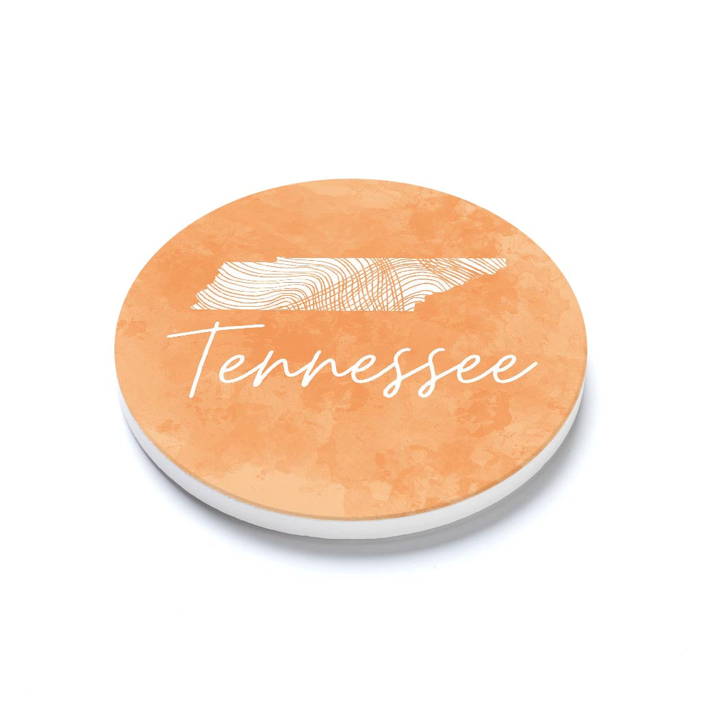 Ceramic Round Coaster-Orange Watercolor Tennessee -1