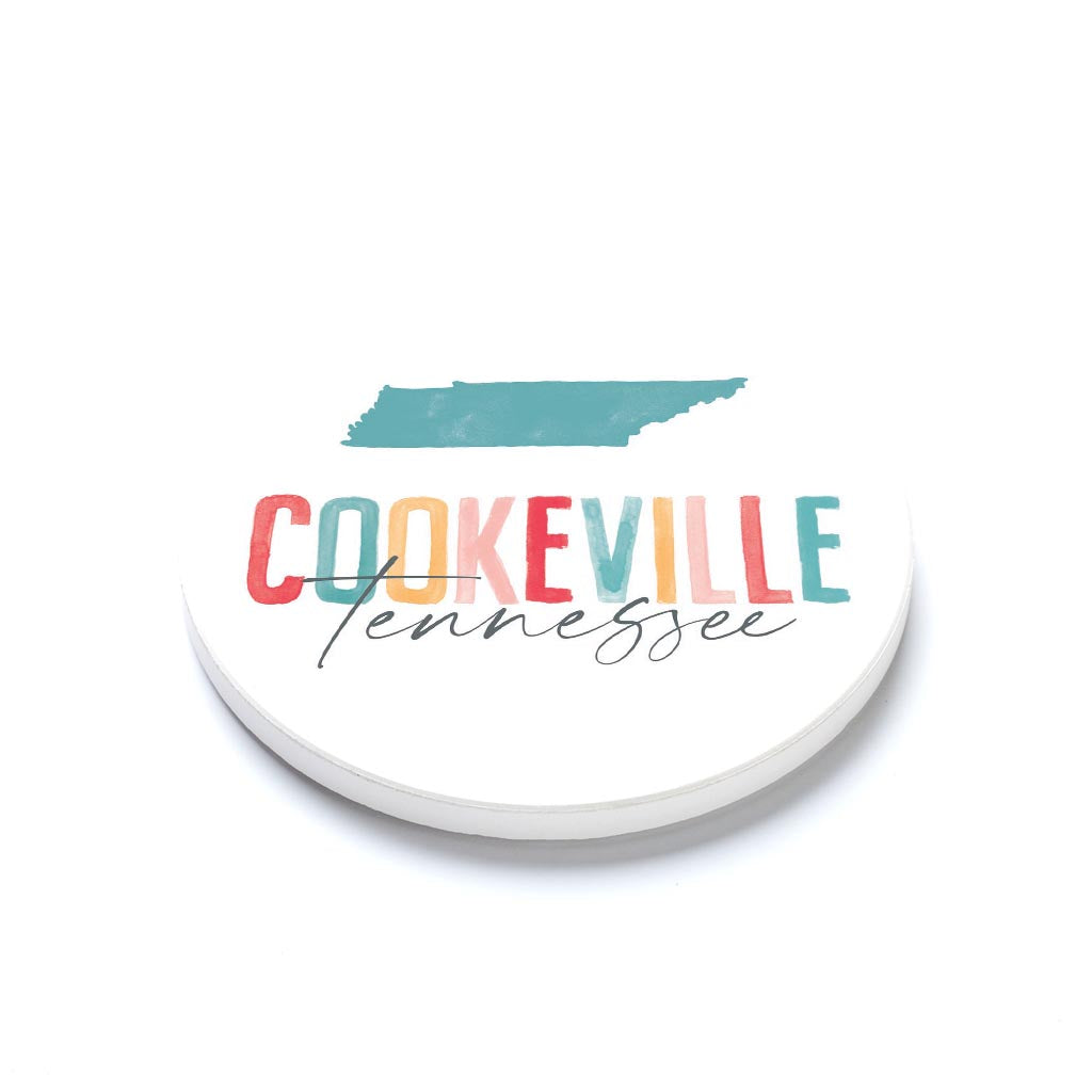 Ceramic Round Coaster-Watercolor City Cookeville Tennessee -1