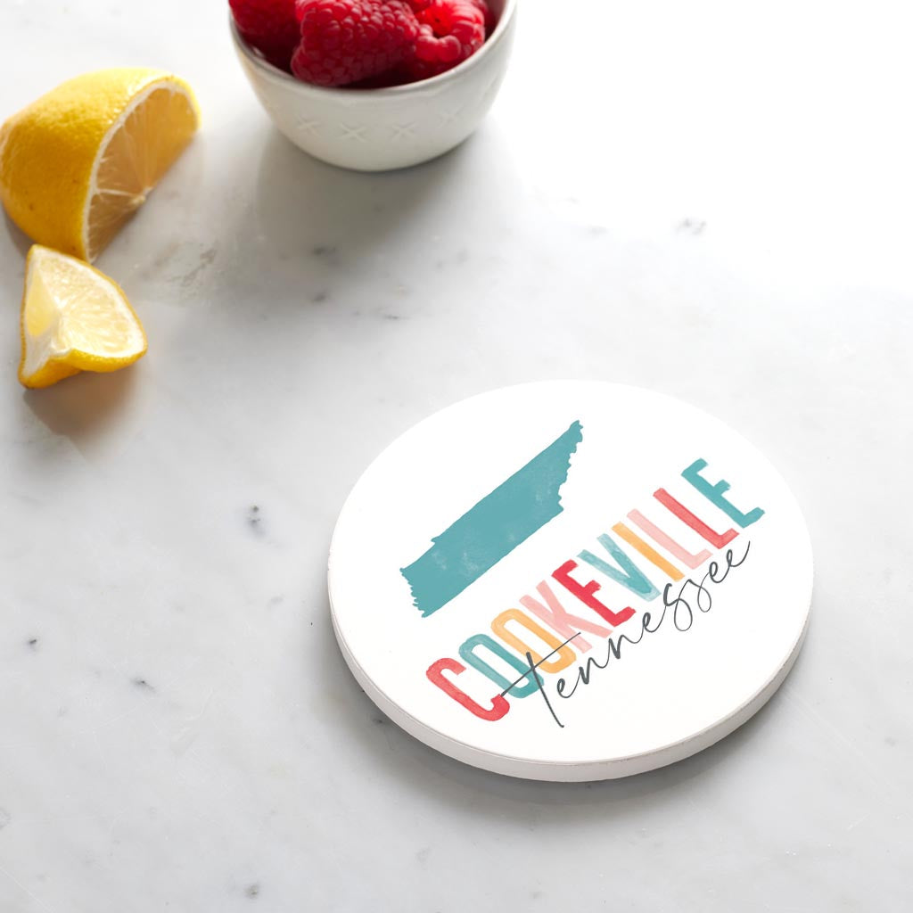 Ceramic Round Coaster-Watercolor City Cookeville Tennessee -3