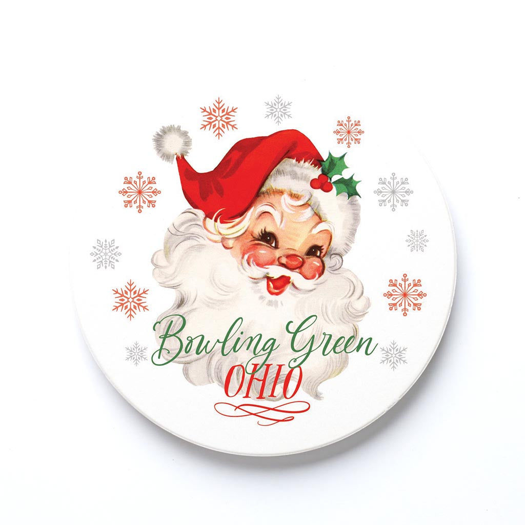 Ceramic Round Coaster-Classic Santa Bowling Green Ohio -0