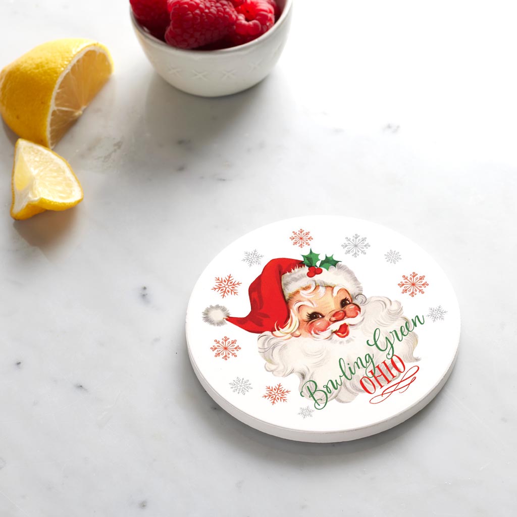 Ceramic Round Coaster-Classic Santa Bowling Green Ohio -3