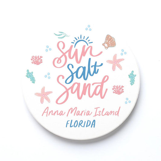 Ceramic Round Coaster-Sun Salt Sand Anna Maria Island Florida -0