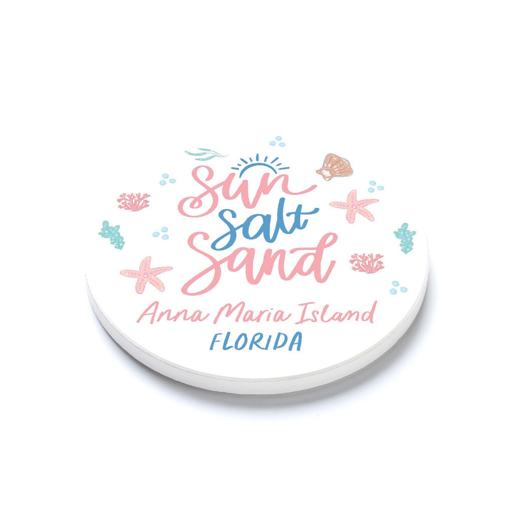 Ceramic Round Coaster-Sun Salt Sand Anna Maria Island Florida -1