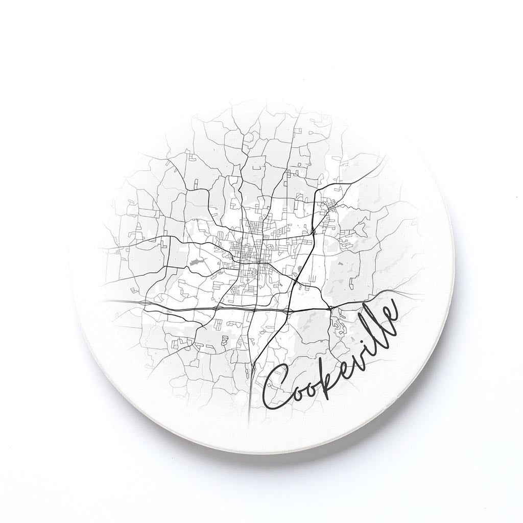 Ceramic Round Coaster-B&W Cookeville Tennessee Circle Map -0
