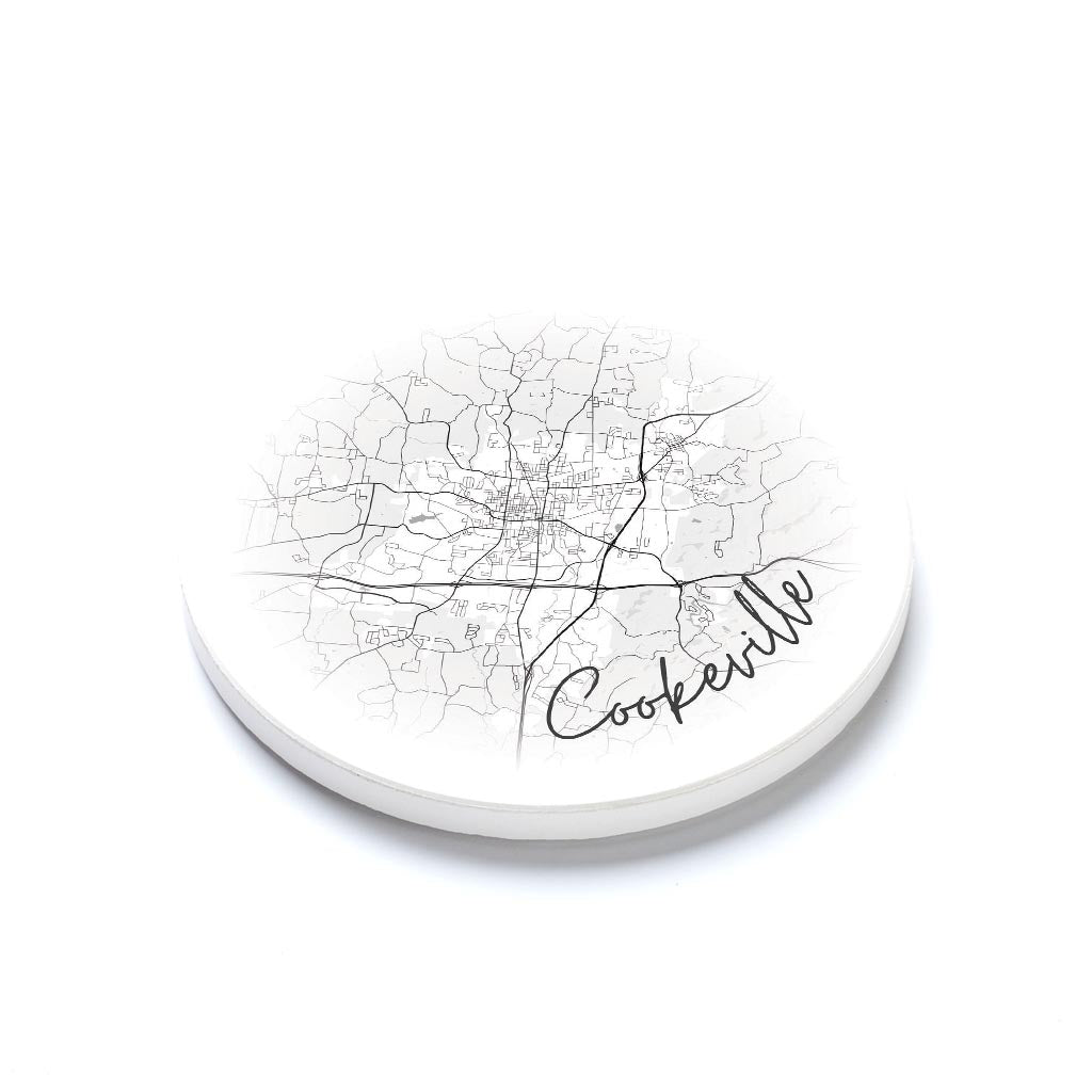 Ceramic Round Coaster-B&W Cookeville Tennessee Circle Map -1