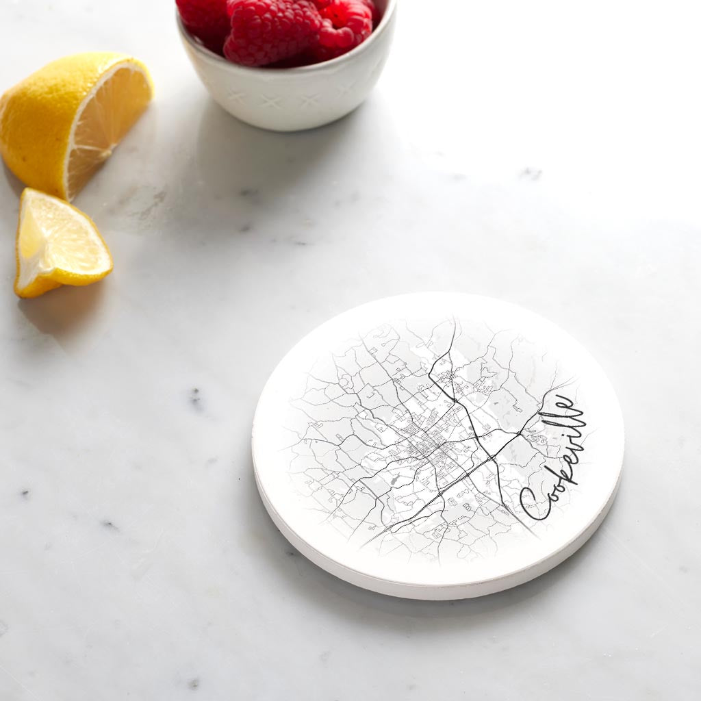 Ceramic Round Coaster-B&W Cookeville Tennessee Circle Map -3