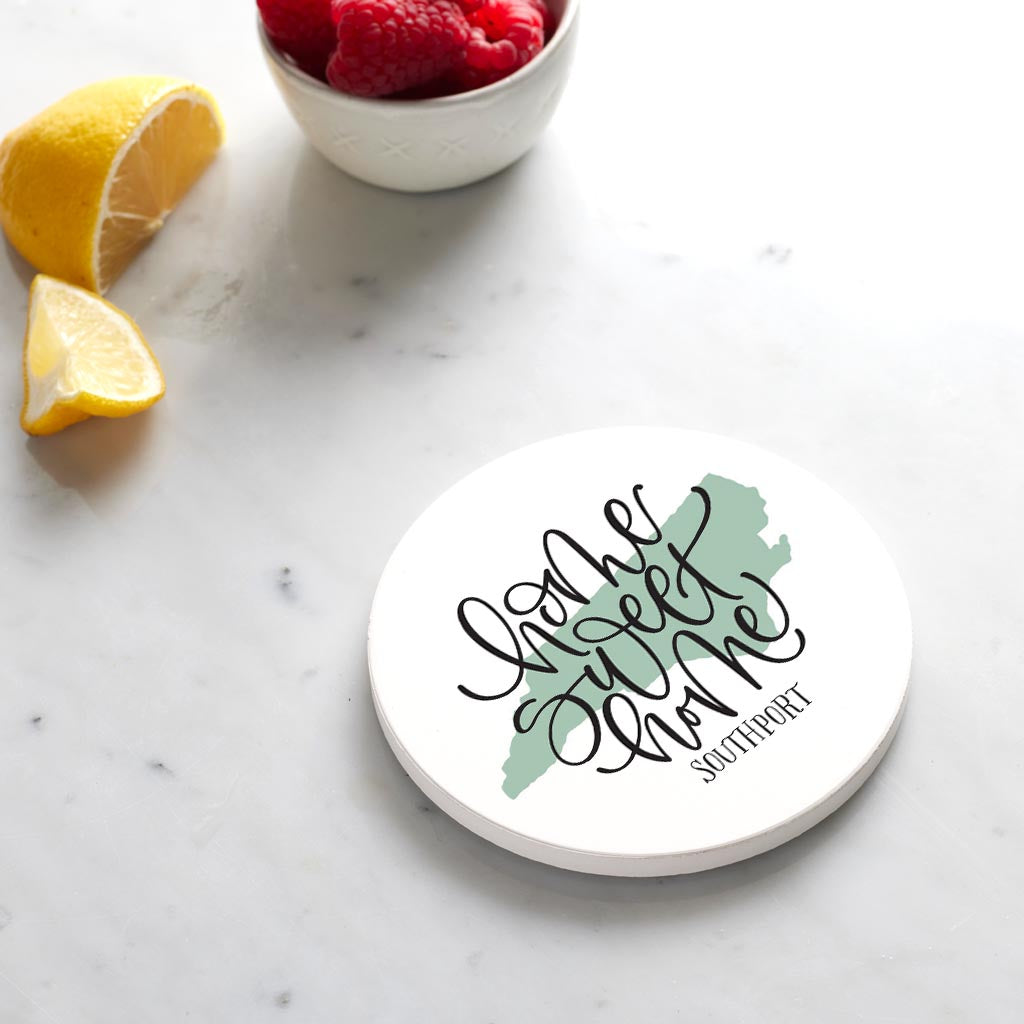 Ceramic Round Coaster-Home Sweet Home Southport North Carolina -3