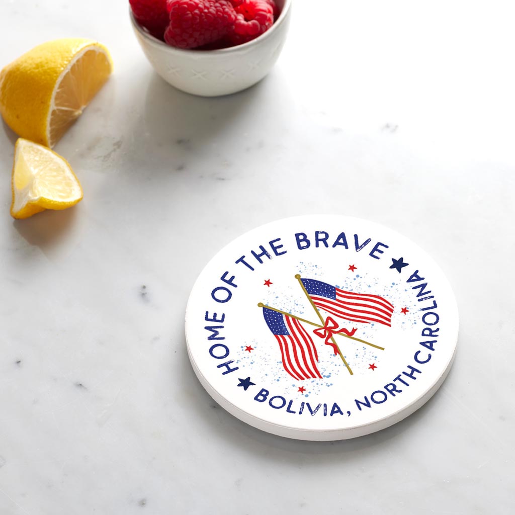 Ceramic Round Coaster-Home of the Brave Bolivia North Carolina -3