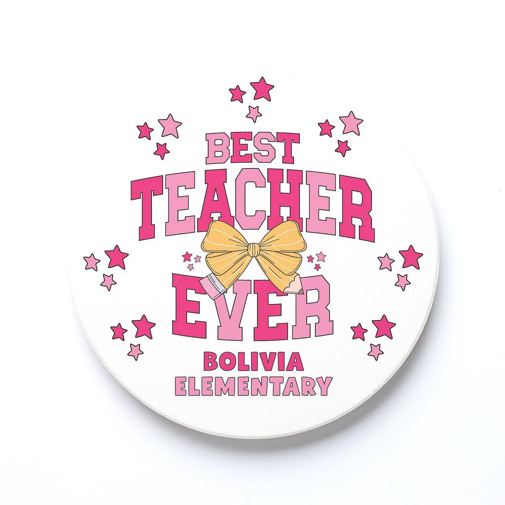 Ceramic Round Coaster-Best Teacher Ever Bolivia Elementary -0