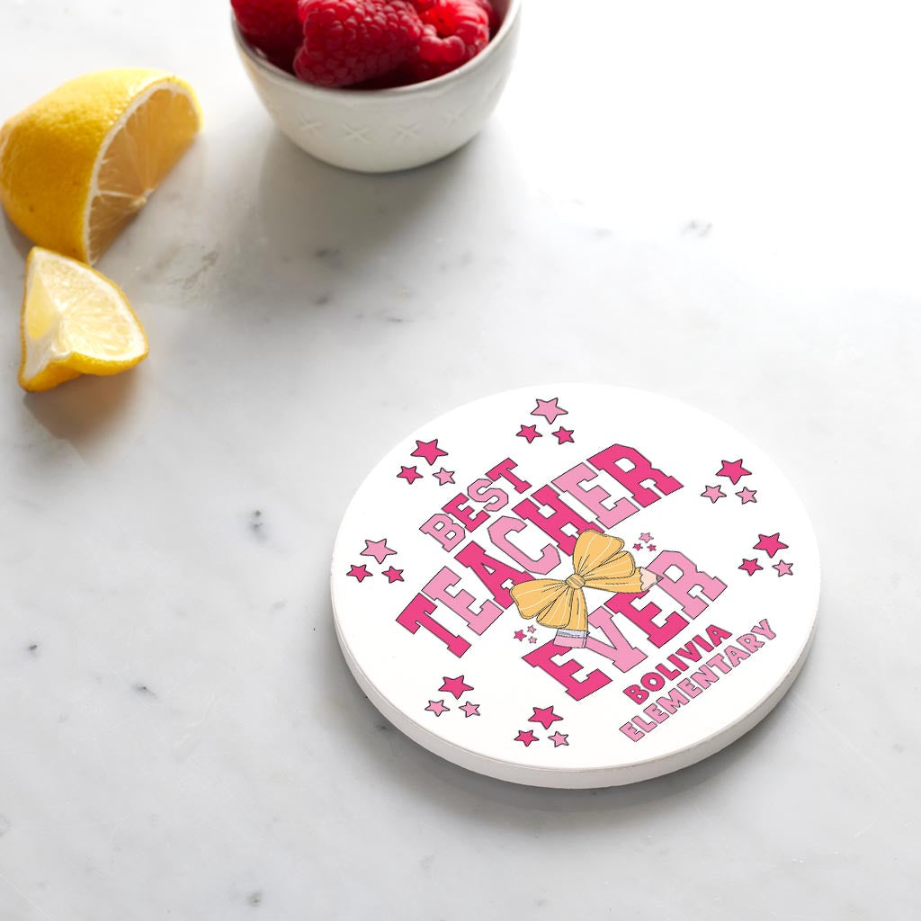 Ceramic Round Coaster-Best Teacher Ever Bolivia Elementary -3