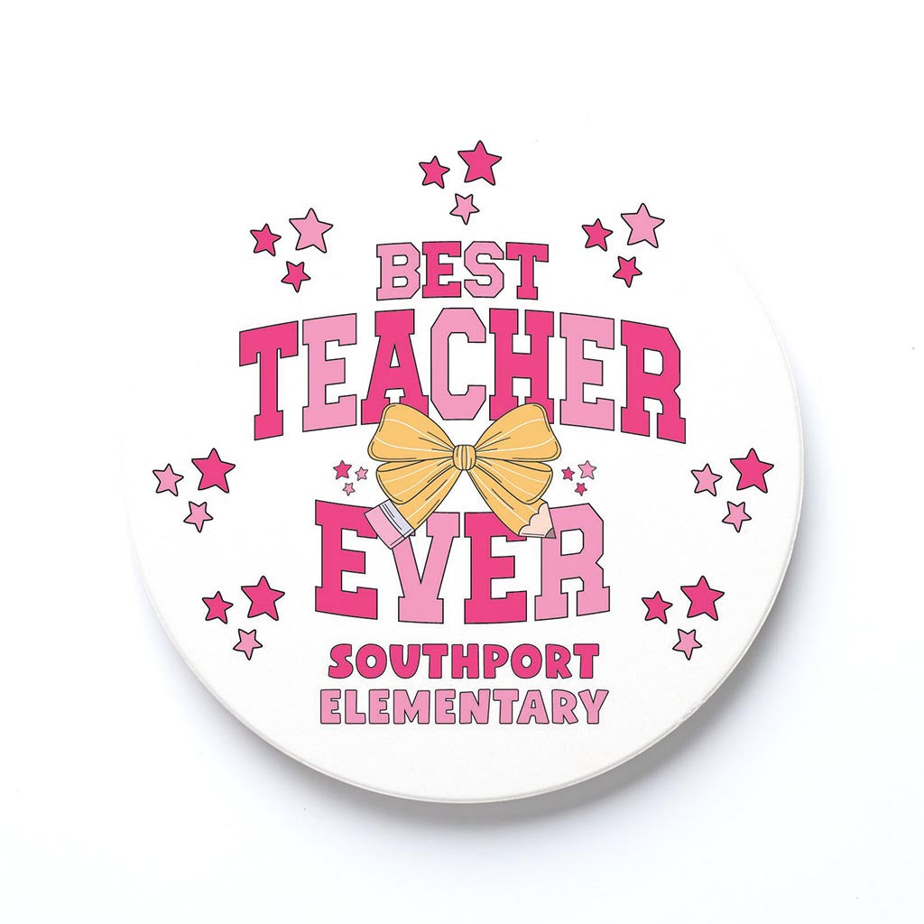 Ceramic Round Coaster-Best Teacher Ever Southport Elementary -0