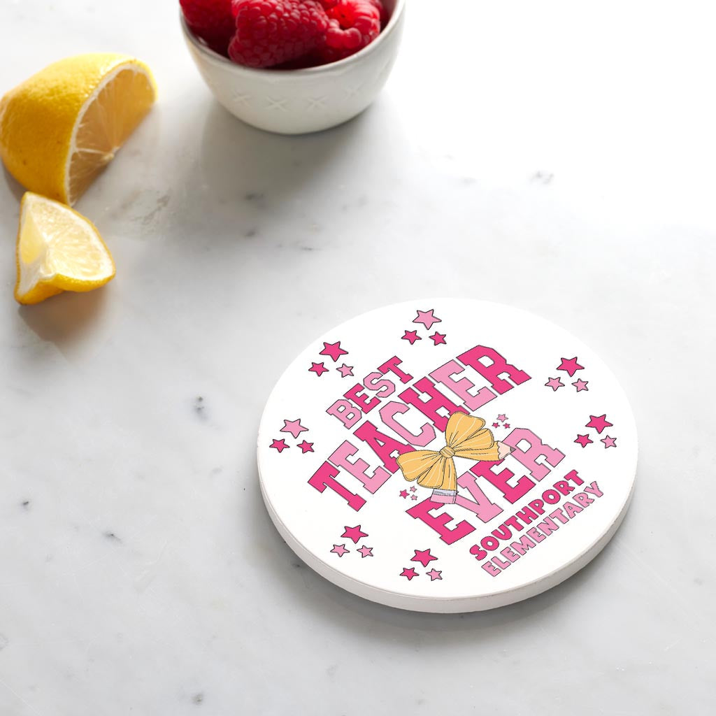 Ceramic Round Coaster-Best Teacher Ever Southport Elementary -3