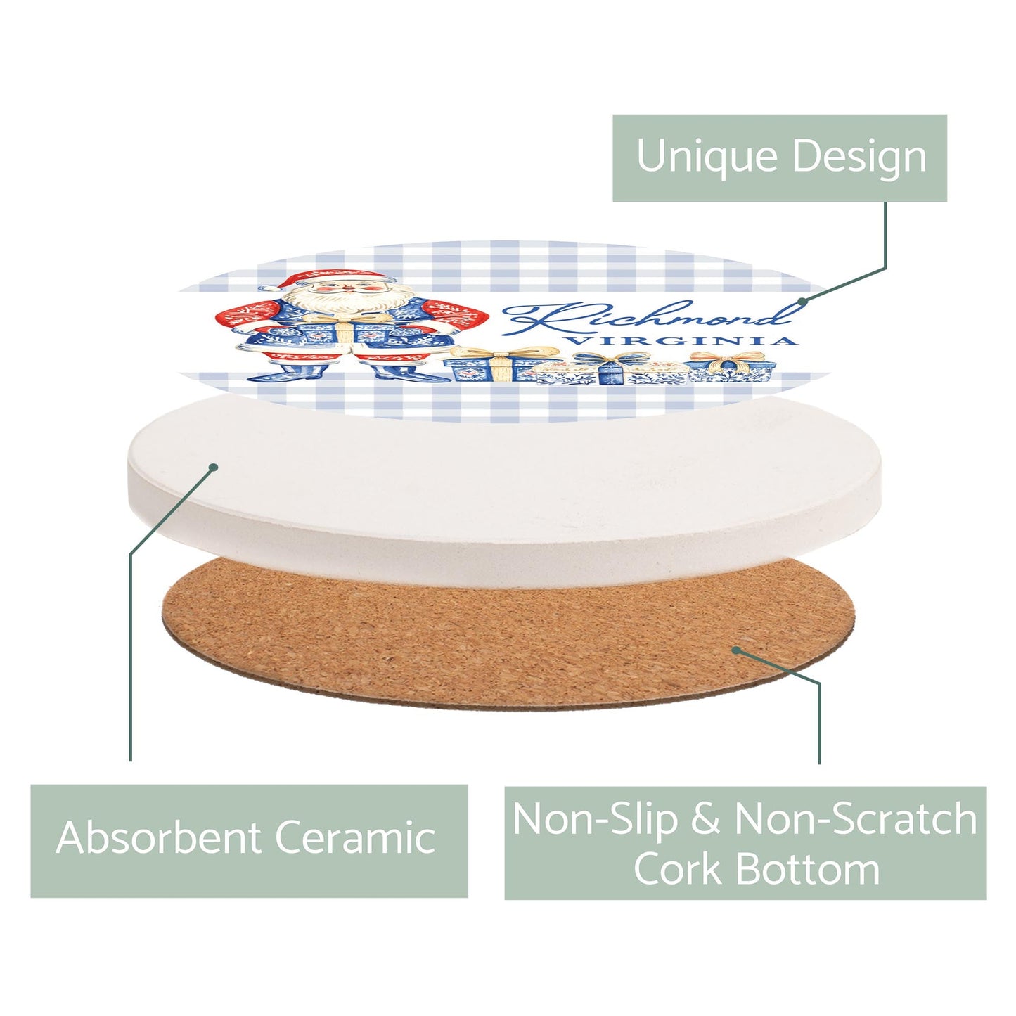 Ceramic Round Coaster-Love+Local Blue Noel - A Grand Millennial Christmas