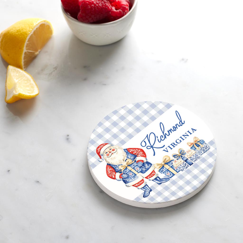 Ceramic Round Coaster-Love+Local Blue Noel - A Grand Millennial Christmas