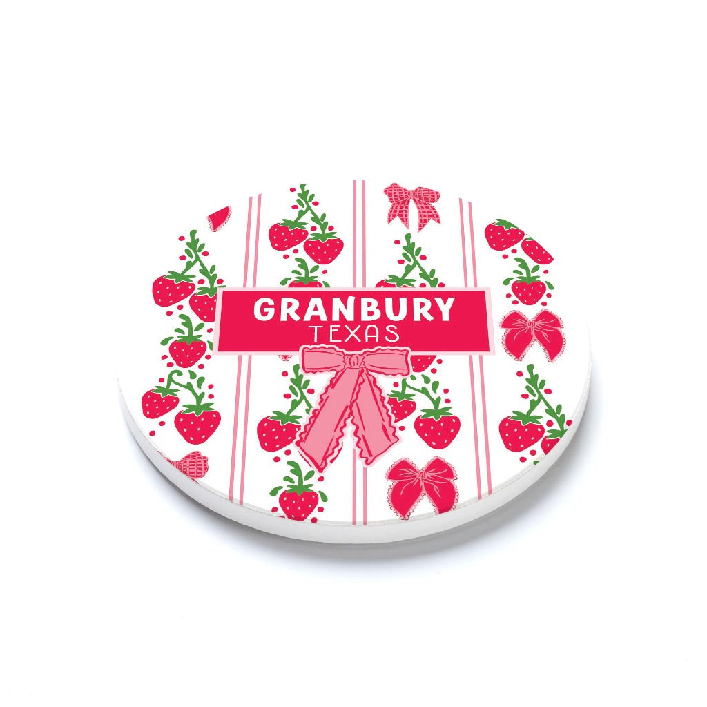 Ceramic Round Coaster-Strawberry Parlor Granbury Texas -1
