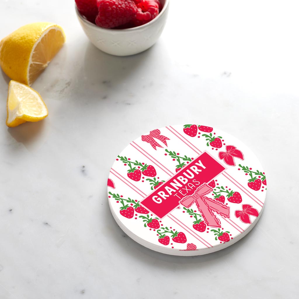 Ceramic Round Coaster-Strawberry Parlor Granbury Texas -3