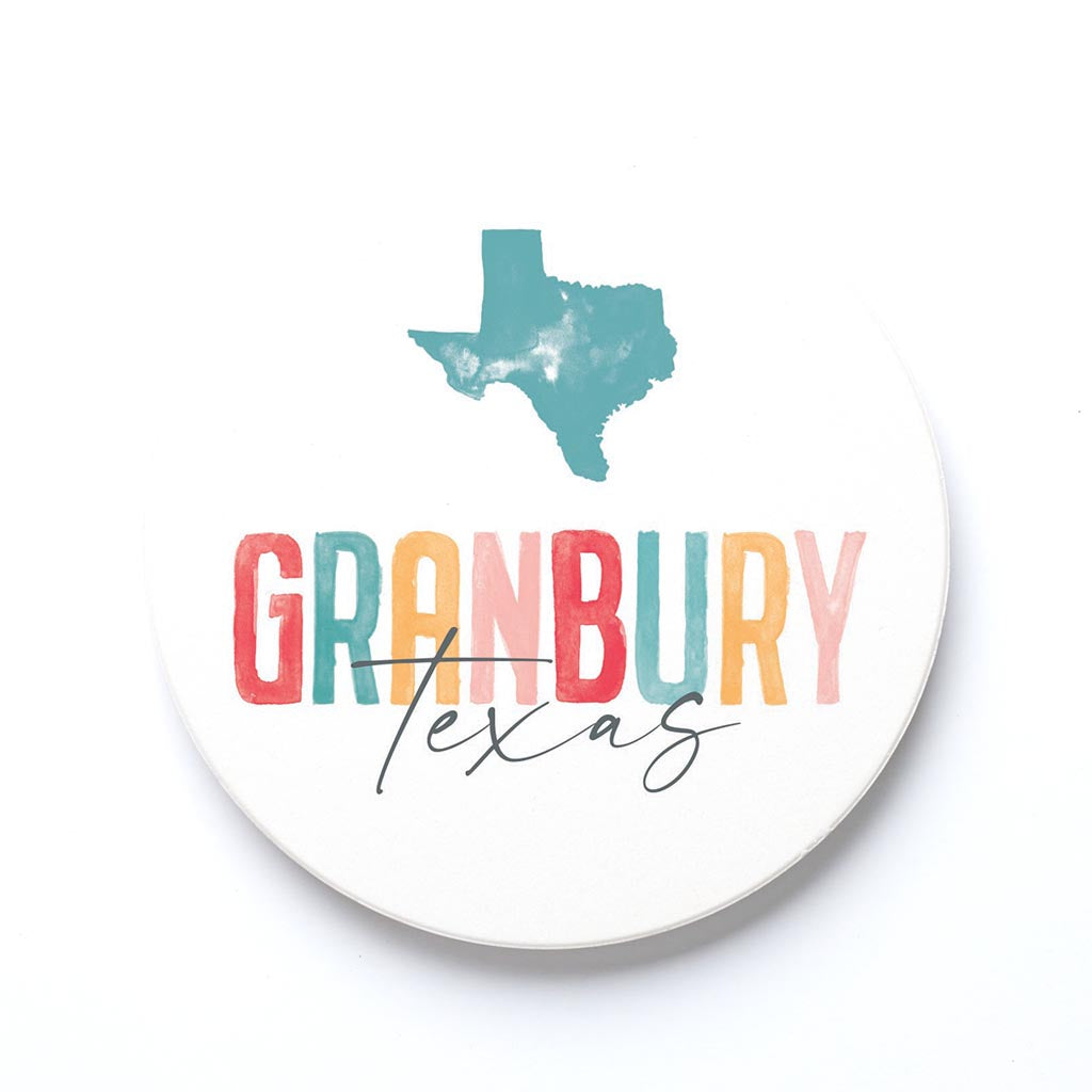 Ceramic Round Coaster-Watercolor City Granbury Texas -0