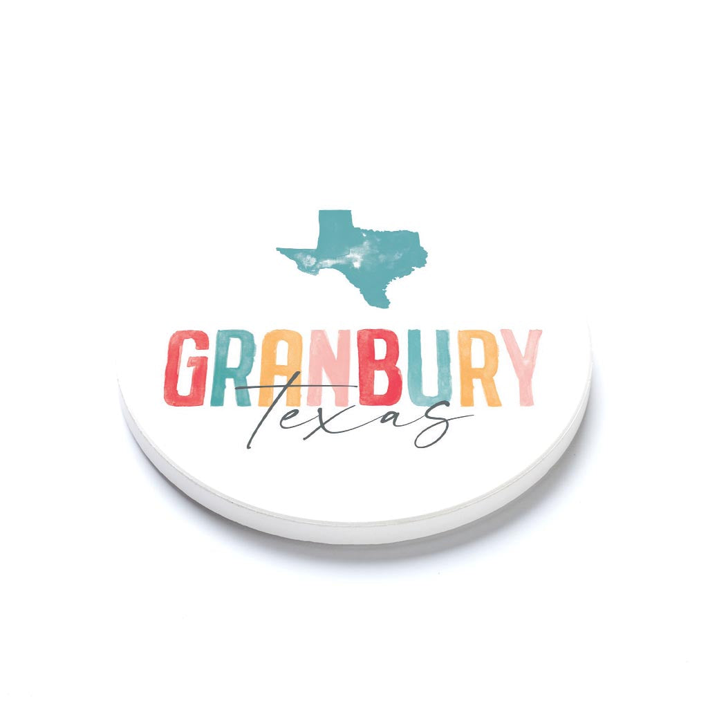 Ceramic Round Coaster-Watercolor City Granbury Texas -1