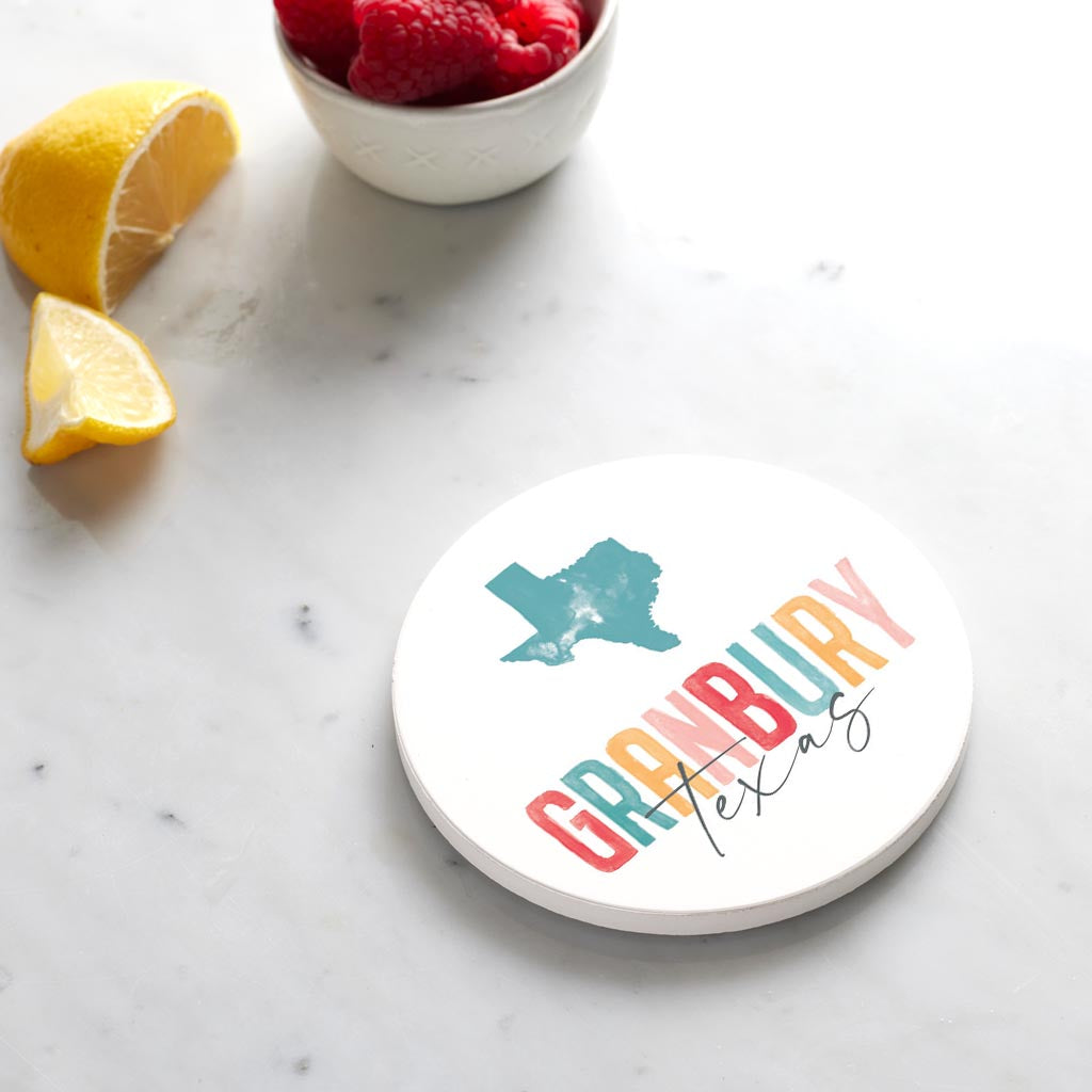 Ceramic Round Coaster-Watercolor City Granbury Texas -3