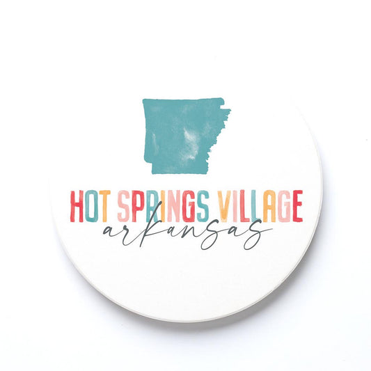 Ceramic Round Coaster-Watercolor City Hot Springs Village Arkansas -0