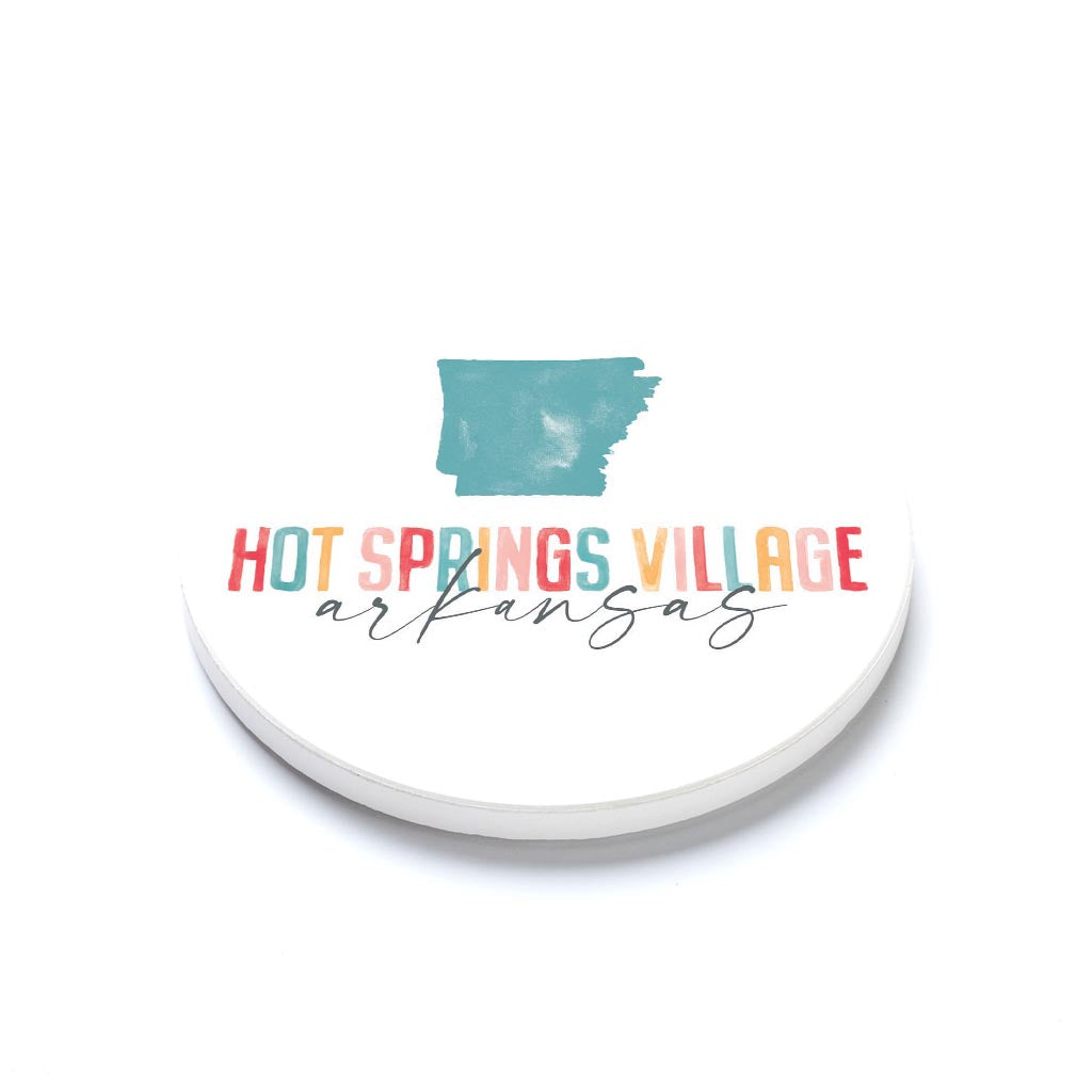 Ceramic Round Coaster-Watercolor City Hot Springs Village Arkansas -1