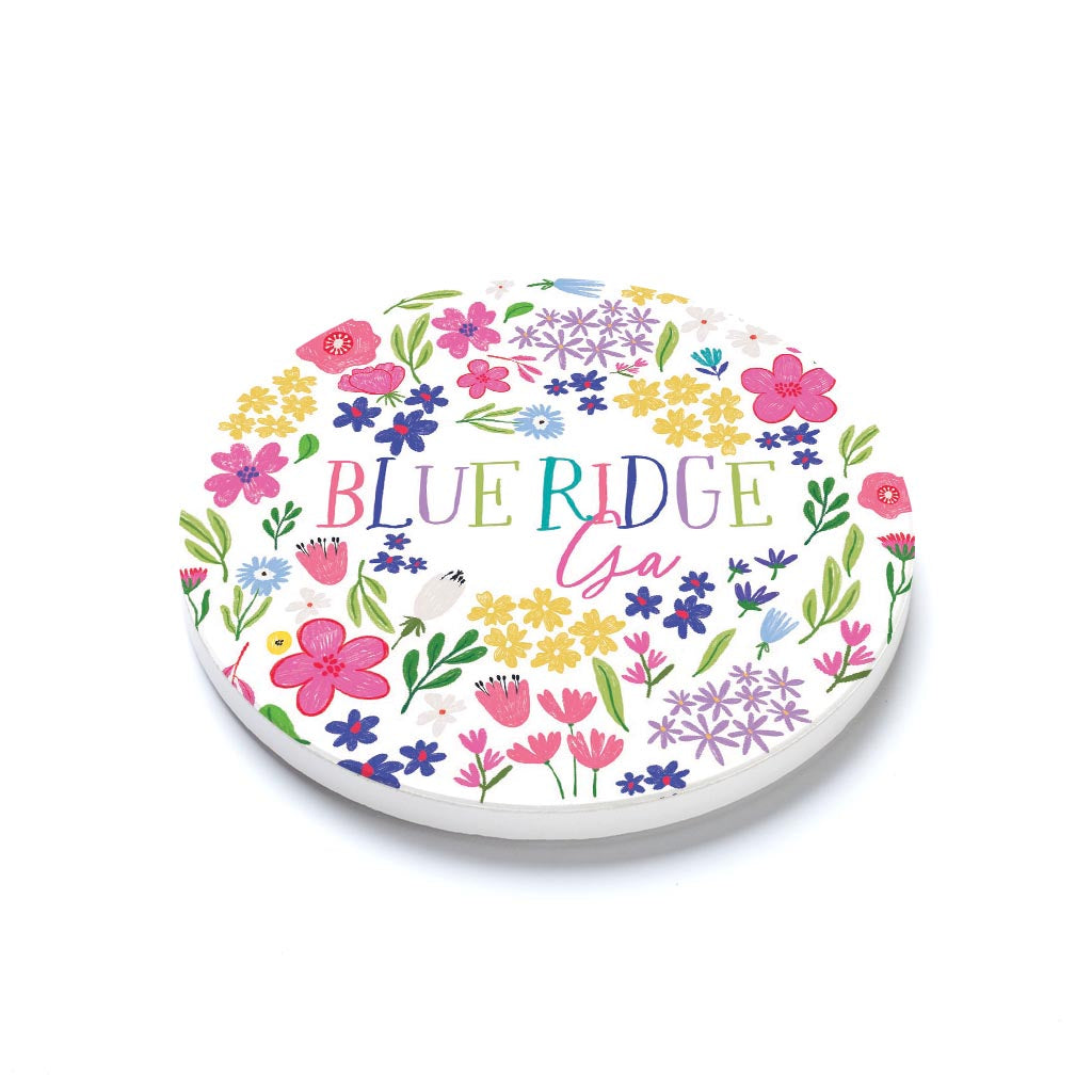 Ceramic Round Coaster-Flower Confetti Blue Ridge Georgia -1