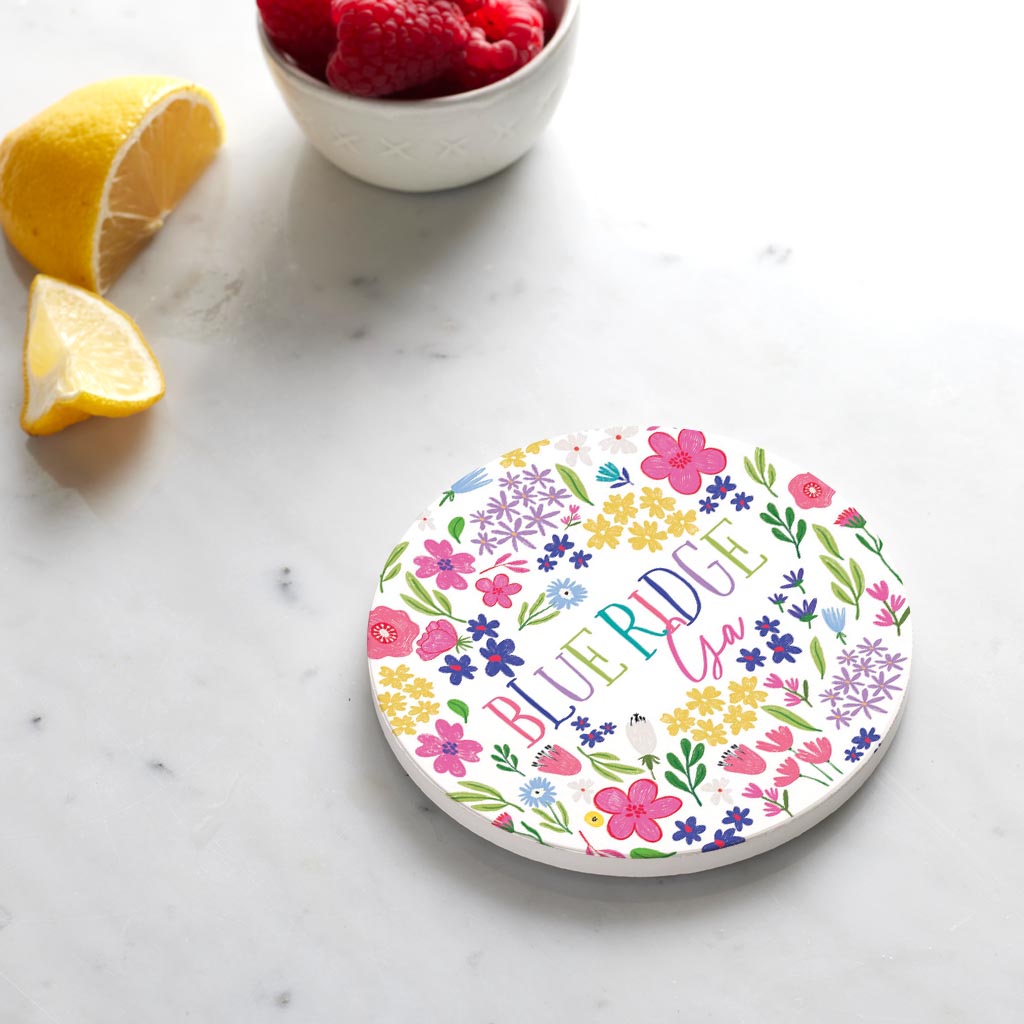 Ceramic Round Coaster-Flower Confetti Blue Ridge Georgia -3