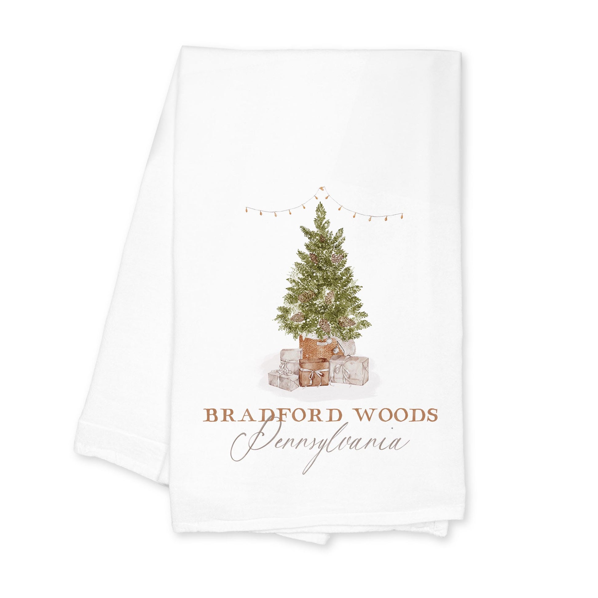 Cotton Tea Towel White-Cottage Tree Bradford Woods Pennsylvania -0