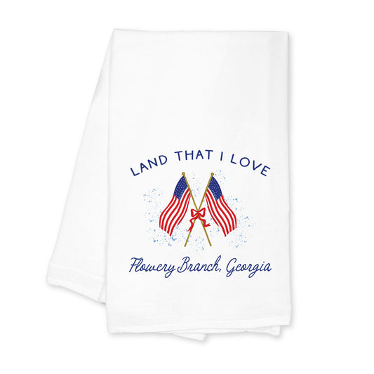 Cotton Tea Towel White-American Summer Flowery Branch Georgia -0