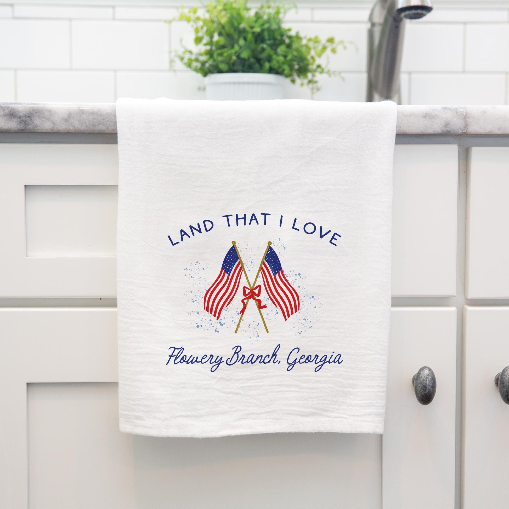 Cotton Tea Towel White-American Summer Flowery Branch Georgia -3